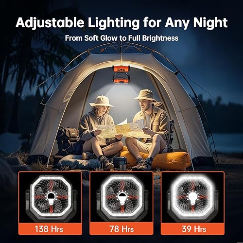 Miniatura 5 de YOGIN Ventilador de batería recargable, ventilador de campamento portátil de 20000 mAh con cabezal ajustable de 360, 4 velocidades y luz LED,