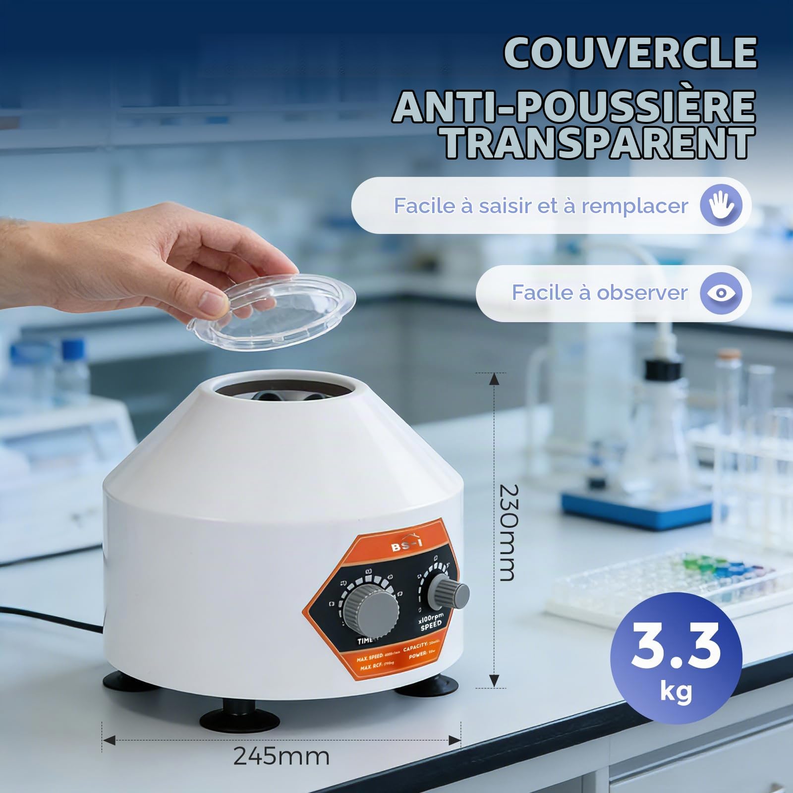 Bonvoisin Centrifugeuse de Laboratoire 6X20ml, 4000rpm, 60min, 1790xg Force Centrifuge, PRP PRF Utilisation pour 5/7/10ml Vacutainer & 10/15ml Tubes de Centrifugeuse (Original) | Minuterie de 60 min, Faibles Vibrations, pour Vacutainers de 5/7/10 ml et Tu