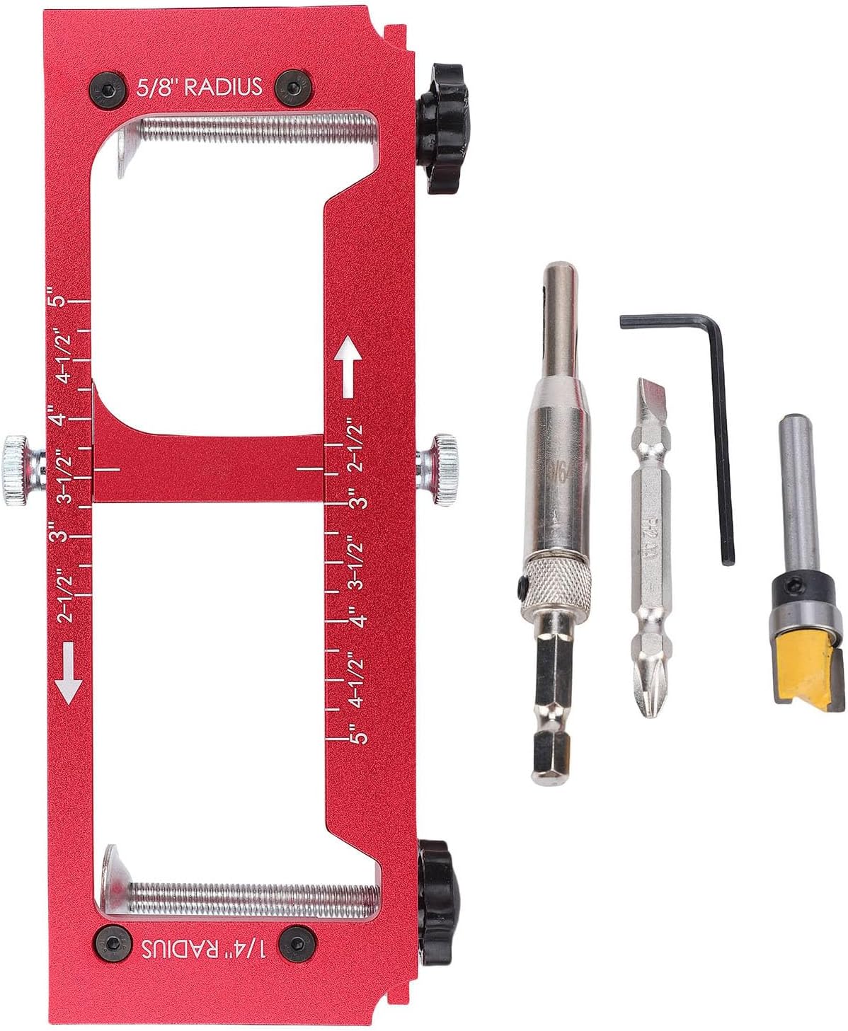 Door Hinge Jig, Aluminum Alloy Door Hinge Router Template, Adjustable Door Mortiser Fits Door Hinges from 2.5" to 5" Length, 1/4" Radius, 5/8" Radius and Types of Square