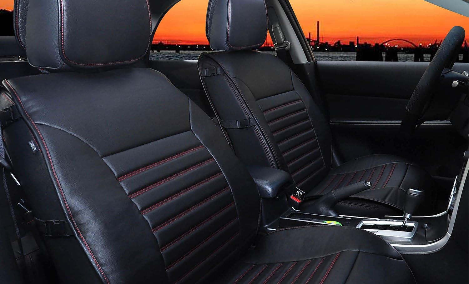 FH Group Car Seat Covers Front Set Gray Faux Leather Car Seat Cushions - Car Seat Covers for Low Back Seat, Universal Fit, Automotive Seat Covers, Airbag Compatible Car Seat Cover for SUV, Sedan, Van