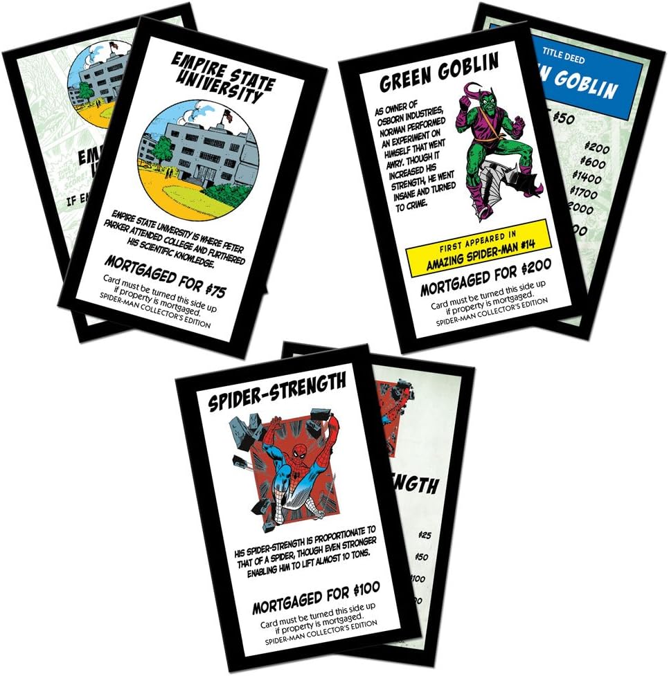 Monopoly Spider-Man Collector's Edition property cards