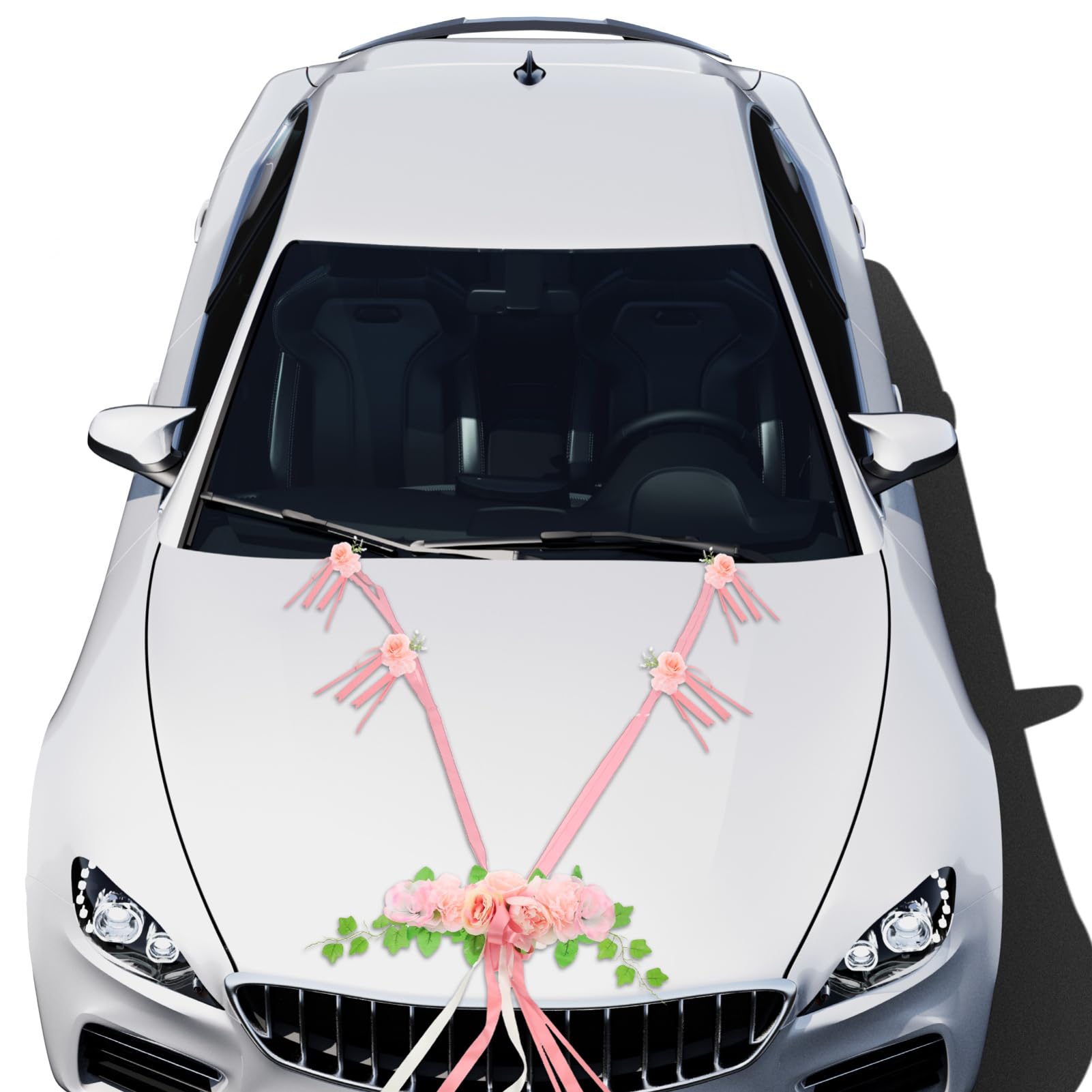 Mobestech Blumenschmuck für Hochzeitsauto Satz mit Seidenblumen Einfache Montage Farbbeständig für Brautpartys und Fahrzeugdekoration