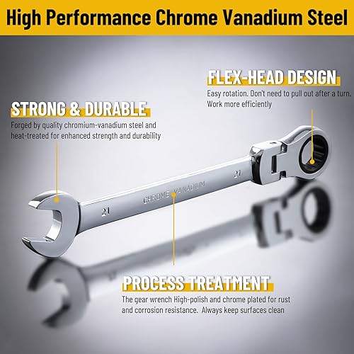 Miniatura 2 de Llave de trinquete de 0.827 in, llave de engranajes de cabeza flexible métrica de 12 puntos, llave de extremo de caja de trinquete, 72 dientes,