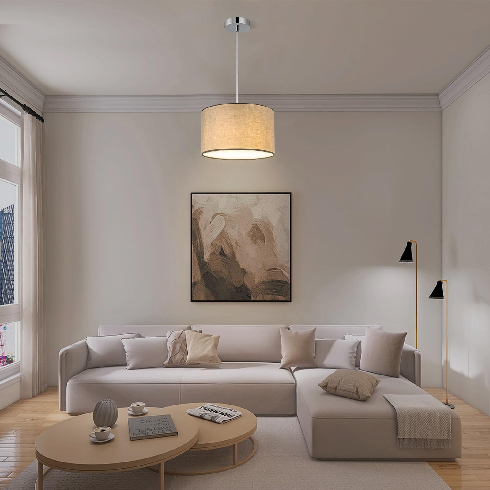 Zedelmaier Hängelampe Lampenschirm Deckenlampe Hängend mit Stofflampenschirm E27x1/Max.40w Hängelampe Wohnzimmer Schlafzimmer Esszimmer Schlafzimmerlampe Wohnzimmerlampe Pendelleuchte (Taupe, Φ30cm)