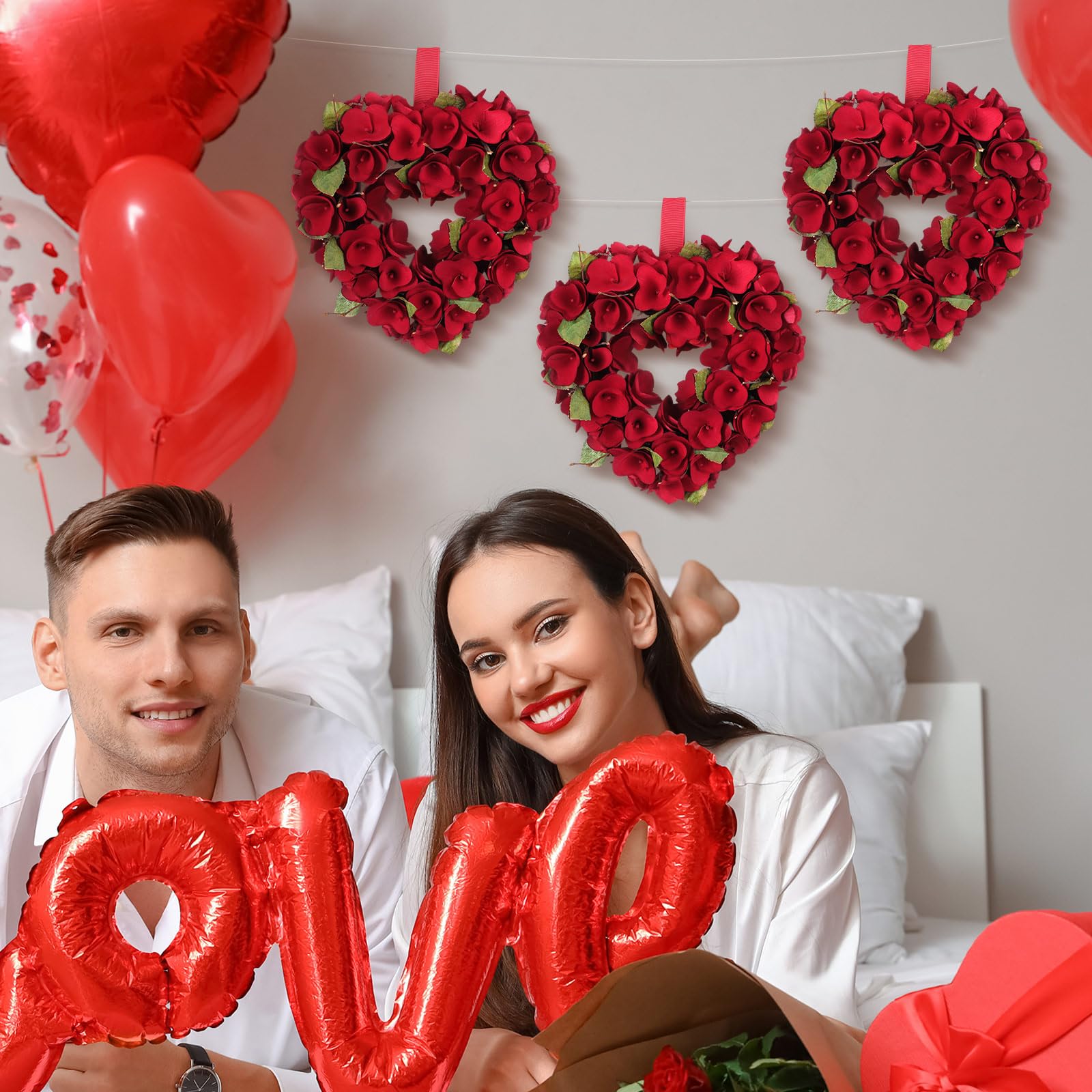 Weihnachtsbaumspitze Mit Herz-Dekor - Große Deko Für Valentinstag & Hochzeit, Rot-rosa