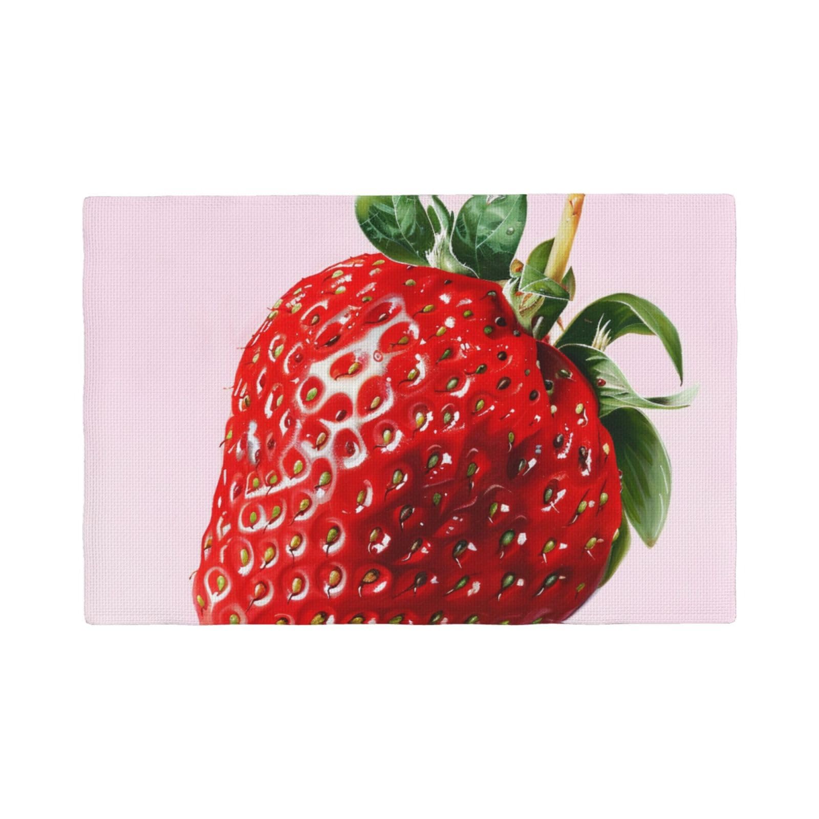 Strawberry Print Placemats Set, Heat Resistant Washable Placemat 12x18in Table Mats for Party Kitchen Dining Table Decoration Indoor Outdoor, Four Pieces