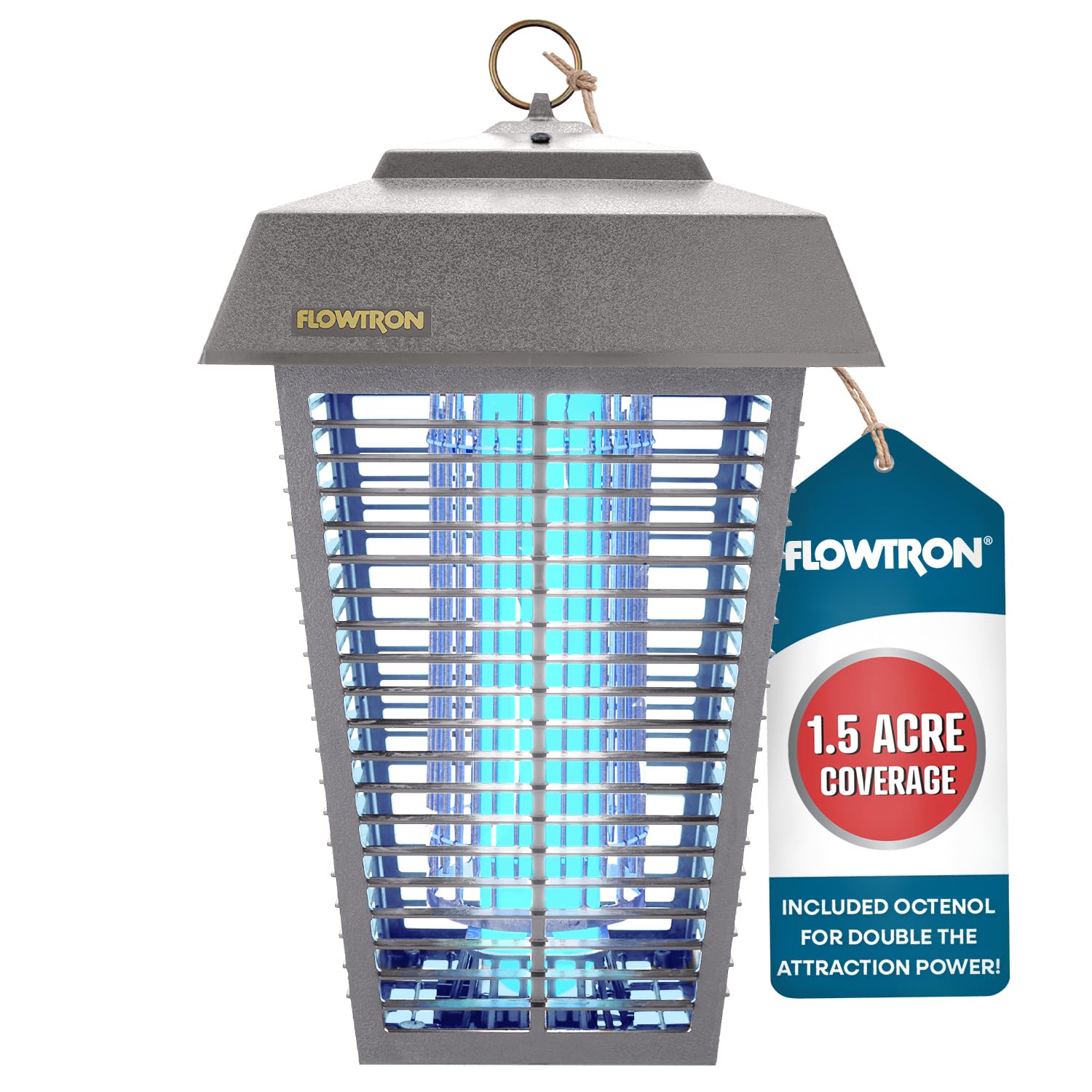 Flowtron Bug Zapper, 1.5 Acre Outdoor, Two 40W UV Bulb, 5600V Zap, Grey