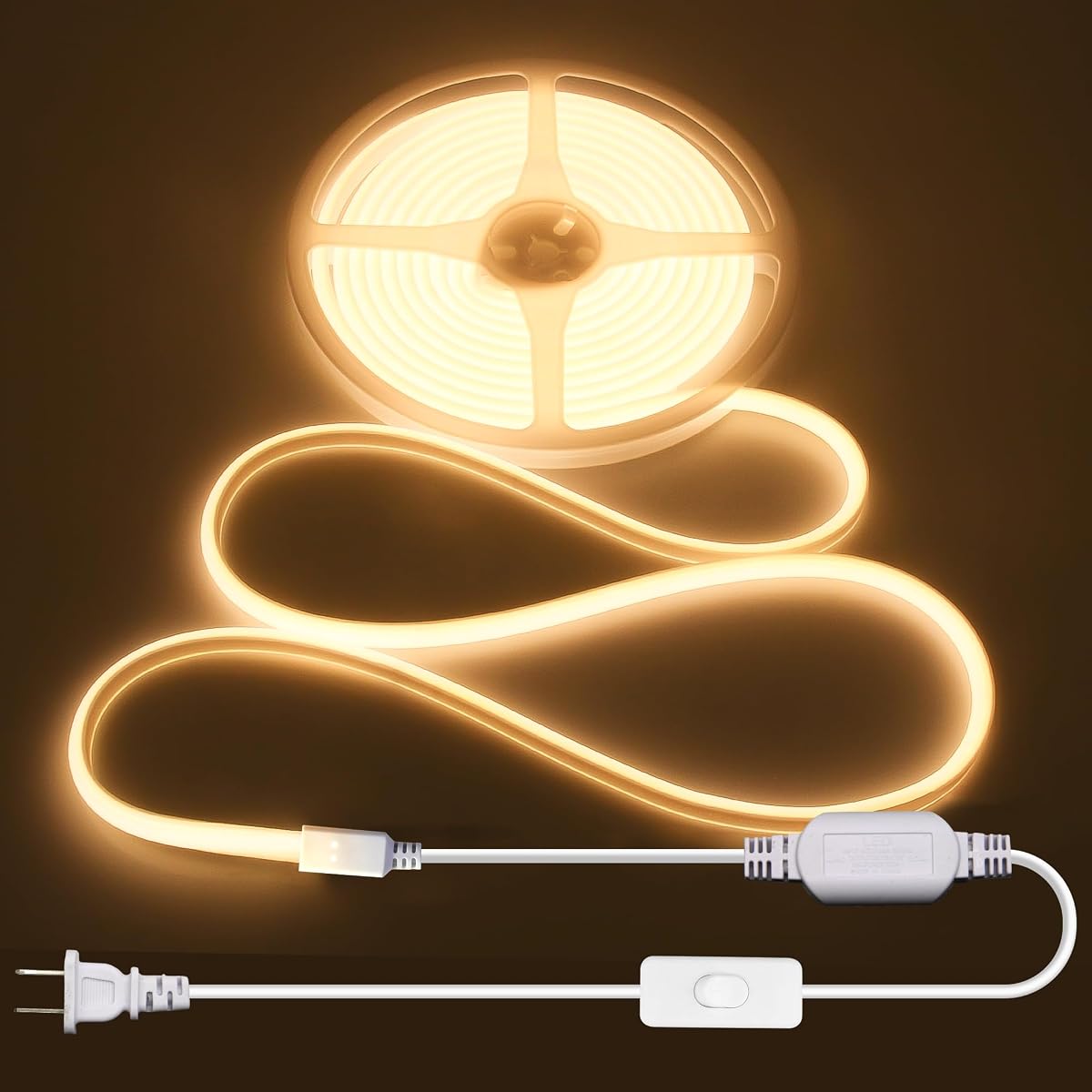 ALITOVE COB Tira de luz LED impermeable IP67 blanco cálido 3000 K 16.4 pies AC 110 V 120 V LED luces de cuerda de neón brillante 1440 LED tira LED flexible para interior exterior gabinete ducha dormitorio (sin atenuador remoto)