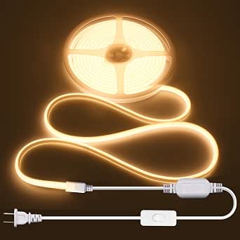ALITOVE COB LED Strip Light Waterproof IP67 Warm White 16.4ft AC 110V 120V