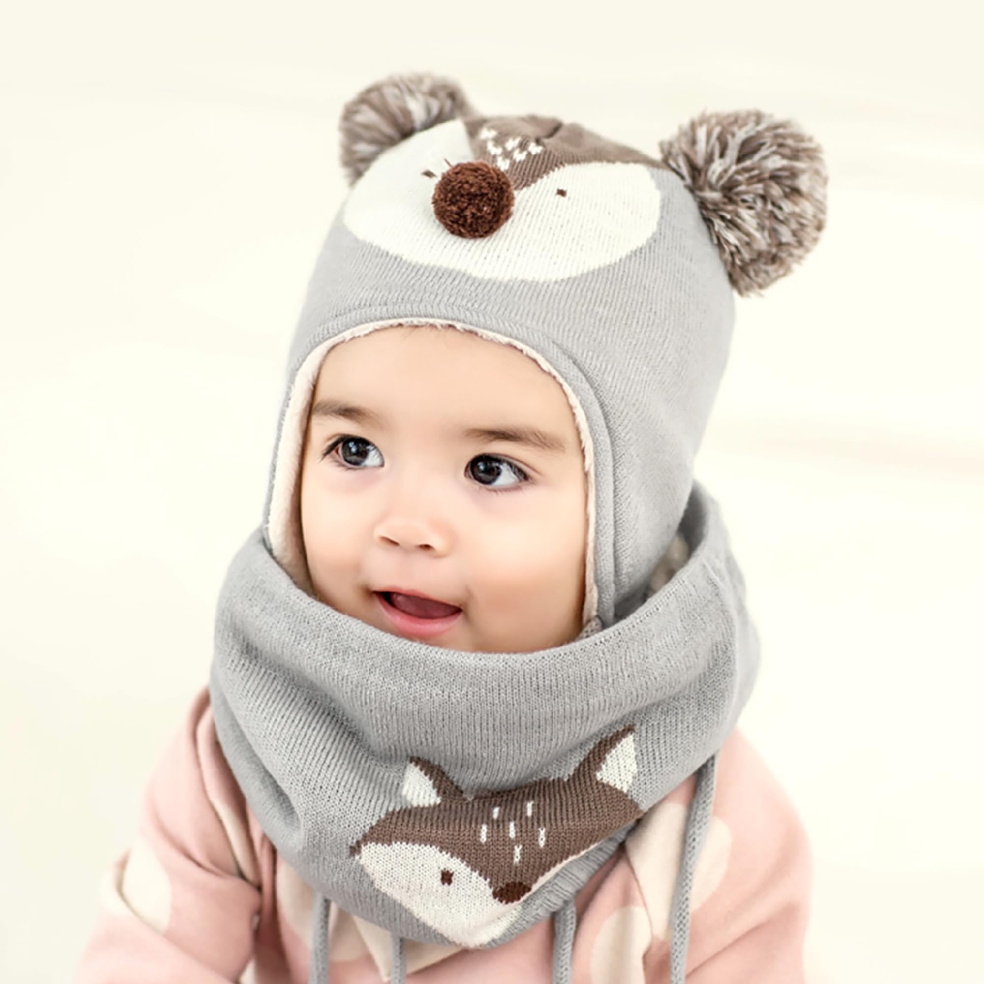 Bambini Ragazzi Cappello Sciarpe Guanti Set Ragazze Cappello Autunno Invernale Primavera Cappelli Caldo Carina Piccolo Volpe Beanie Berretto Bambino Infantili del Cappello 1-6 Anni