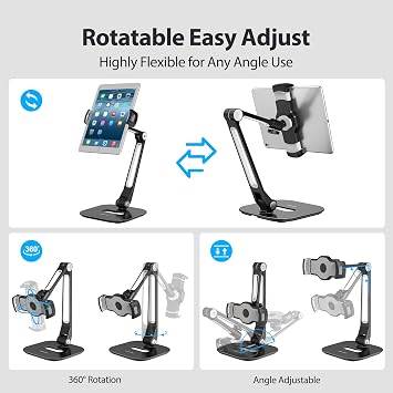 AboveTEK Tablet Stand, Multi-Angle Adjustable iPad Stand Holder, 360 Swivel Tablets Stand Aluminum Desk Mount Fits 4-11(Diagonal) iPad/mini/Air/Pro for Business Kiosk Office Black