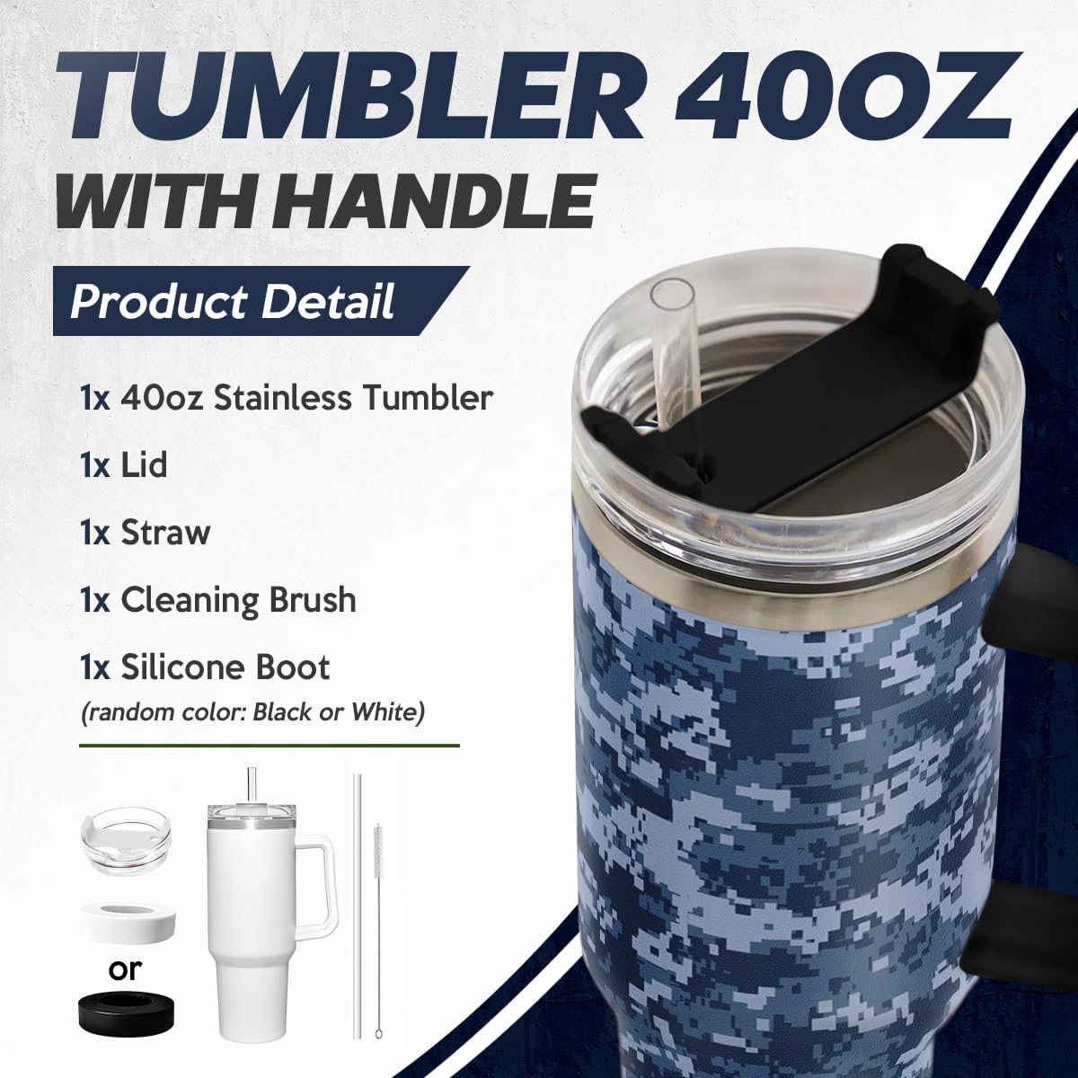 Camouflage Tumbler 40oz Stainless Steel Insulated with Lid & Straw, Camo Travel Mug Cup Gifts for Men Dad Husband Brother Grandpa Veteran Hunting Lover on Christmas Birthday Valentine Fathers Day - Image 2