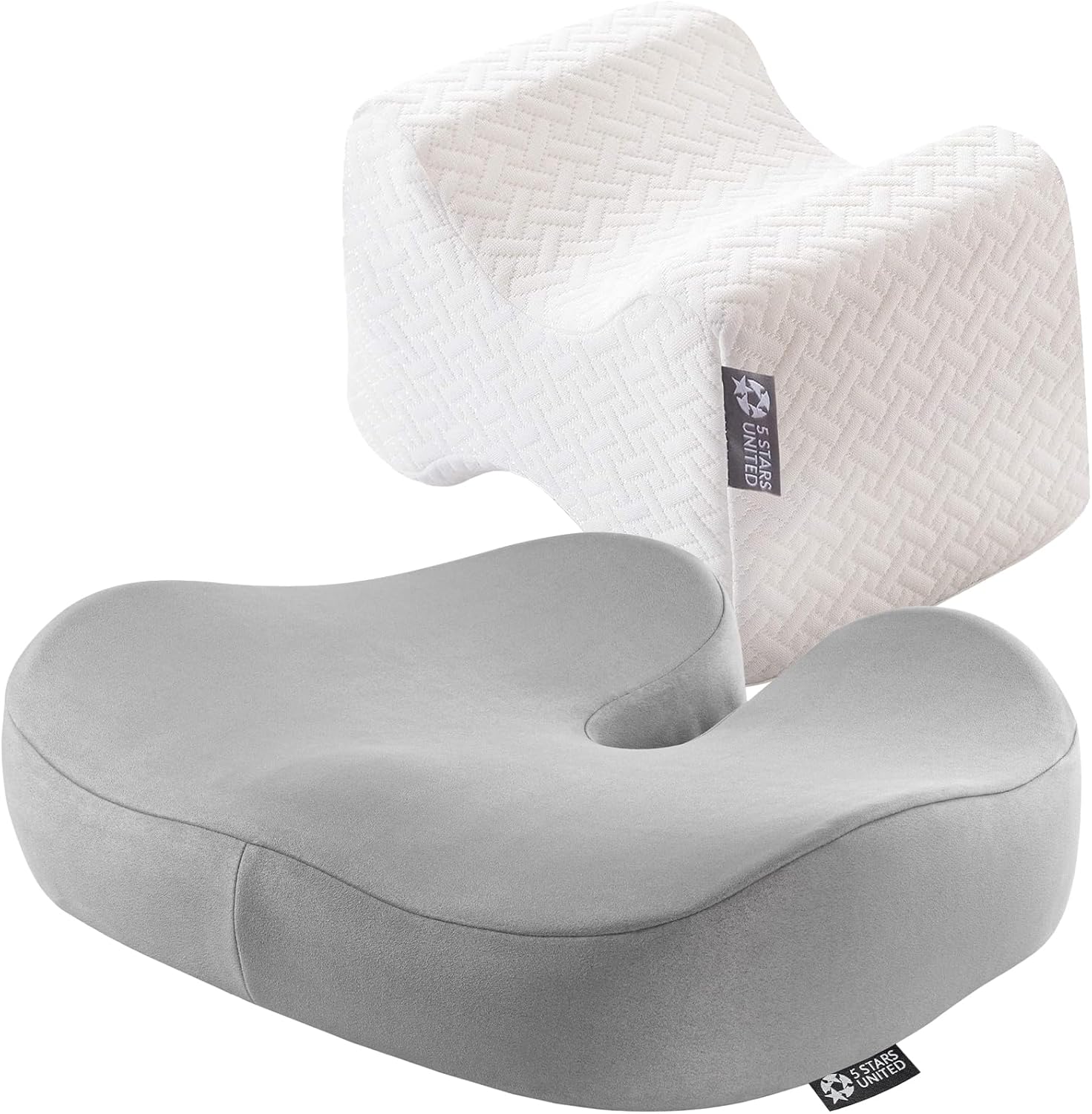 5 STARS UNITED Knee Pillow for Side Sleepers and Seat Cushion for Office Chair, Bundle