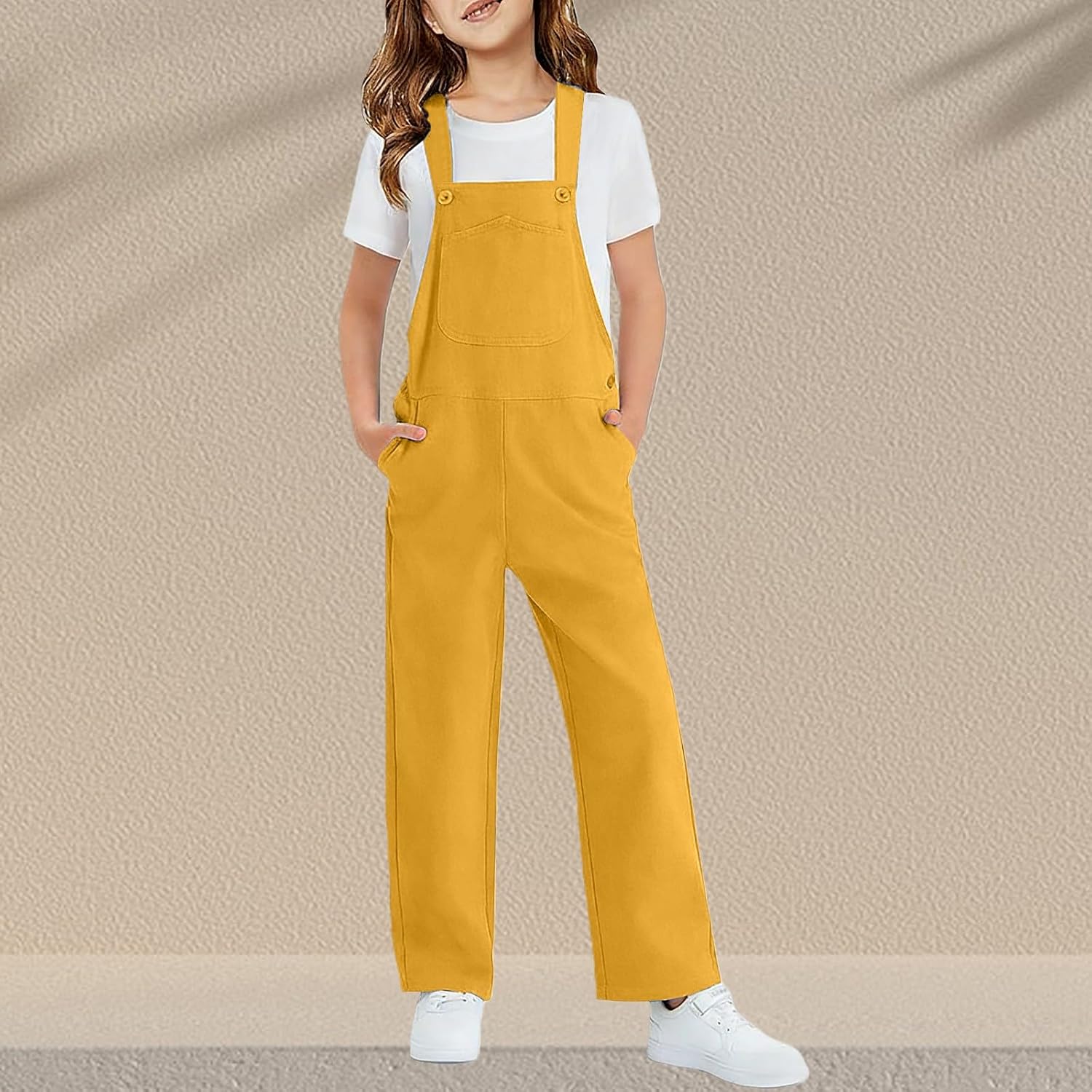 Girls Denim Overalls Wide Leg Adjustable Strap Casual Jumpsuit Teen Soft Cotton Jean Bib Overall Solid Color Ⓡomper