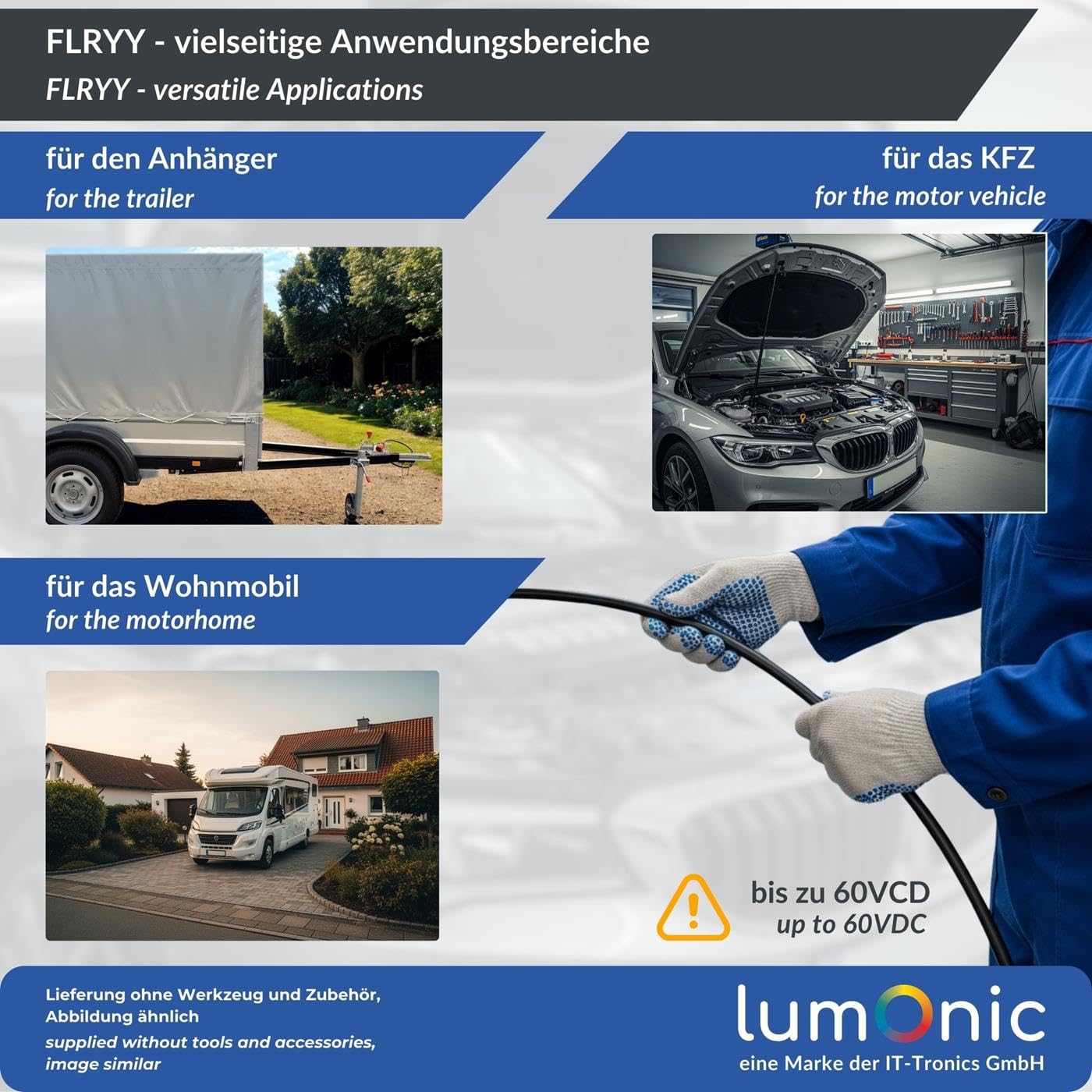 Lumonic 10m FLRYY Cavo per Veicoli a 4 Poli - Sezione 4x 1,5mm² - per Rimorchi Multipolare