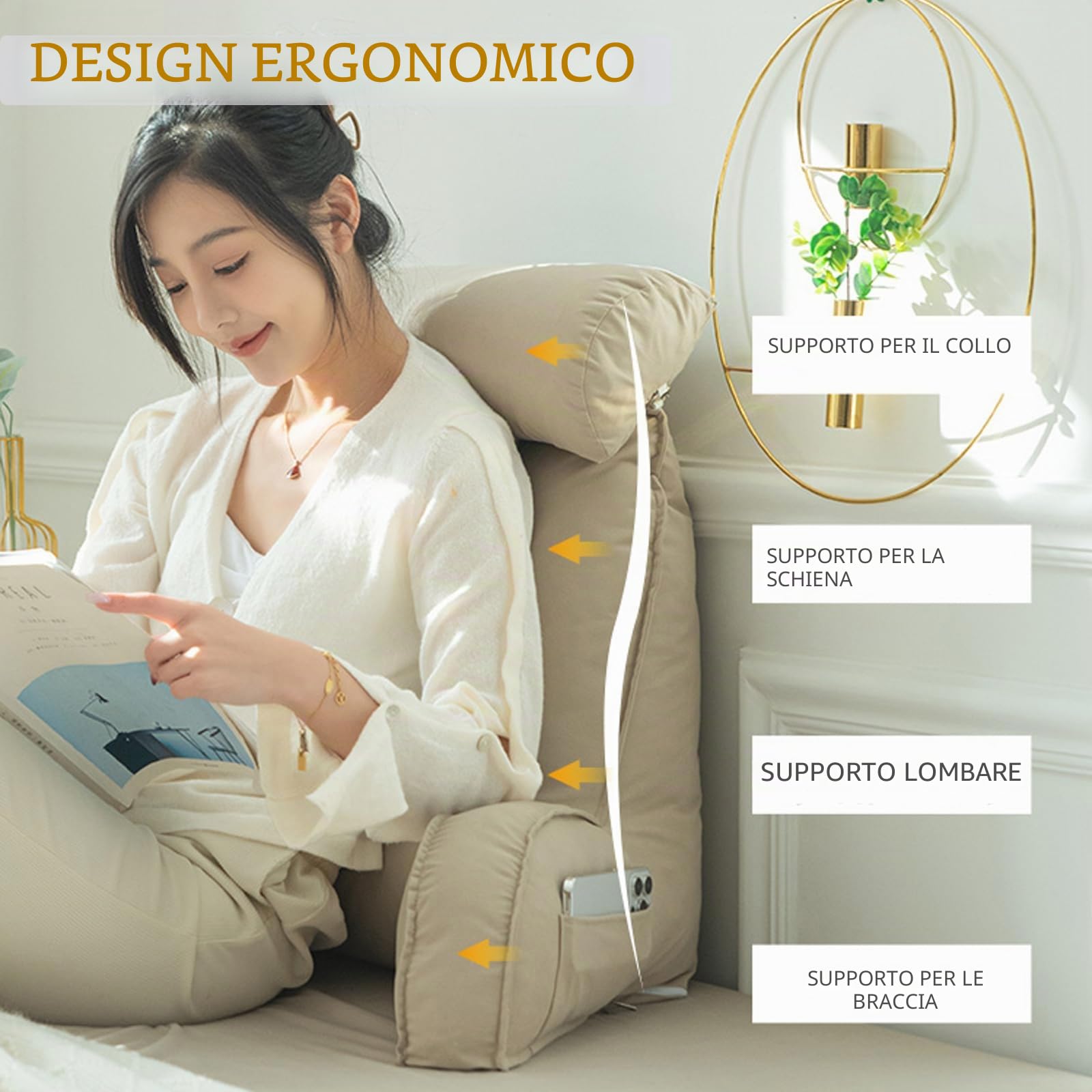 Ergonomico Cuscino da Lettura con Braccioli e Collo Staccabile,Cuscini da Lettura per Letto e Divano,Multifunzione Cuscino Lettura,Cuscino di Supporto per Giocare,Leggere,Guardare la TV