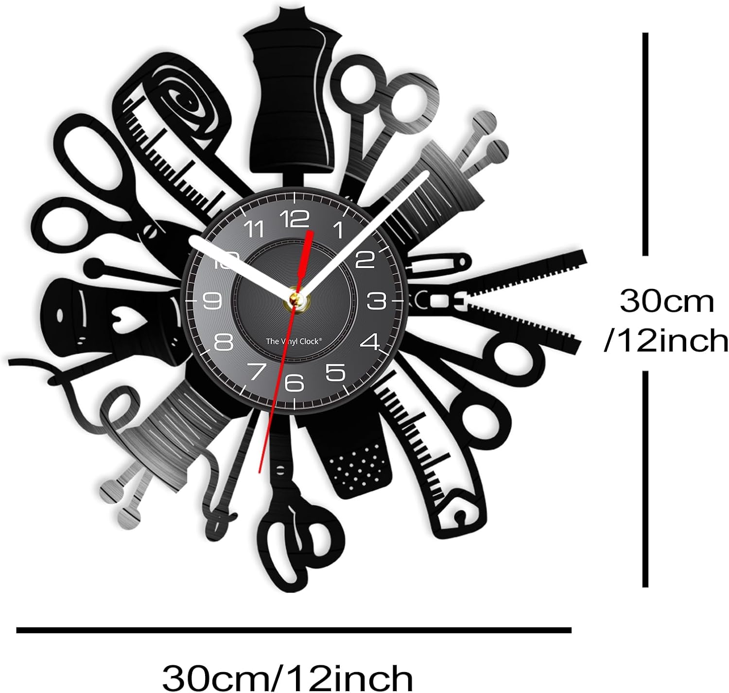 12'' Sewing Machine Quilting Tools Vinyl Record Wall Clock, 7 Color Changing Night Light Sewing Room Decor Wall Clock Silent Quartz Non Ticking for Tailor Outfitte Dressmaker Who Love to Sew