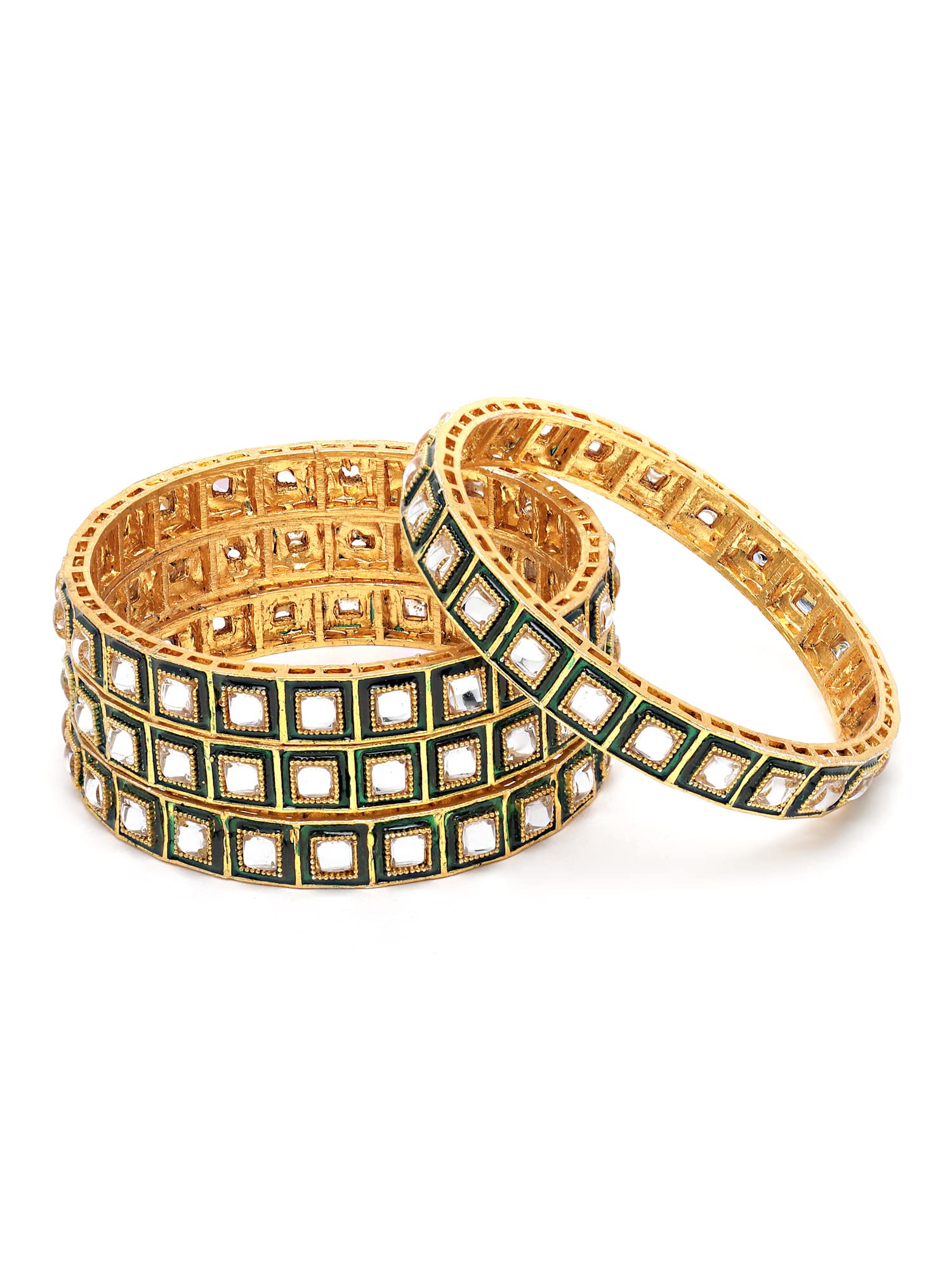 Karatcart Set of 4 Antique Gold Plated Green Meena Work Kundan Bangles for Women (B0B4K3DSB9) Amazon Price History, Amazon Price Tracker