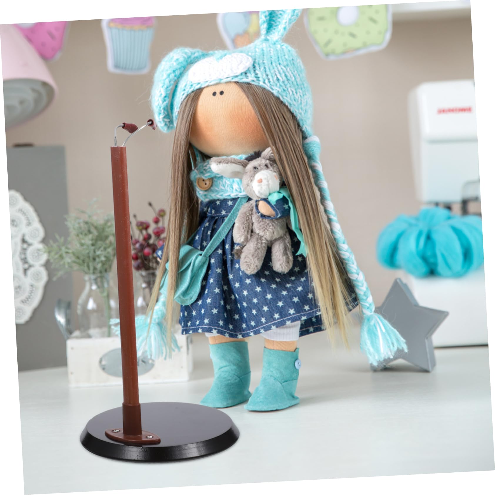 Gatuida Doll Display Stand Wooden Toy Holder Round Base Storage Rack Toy Organizer for Boys and Girls