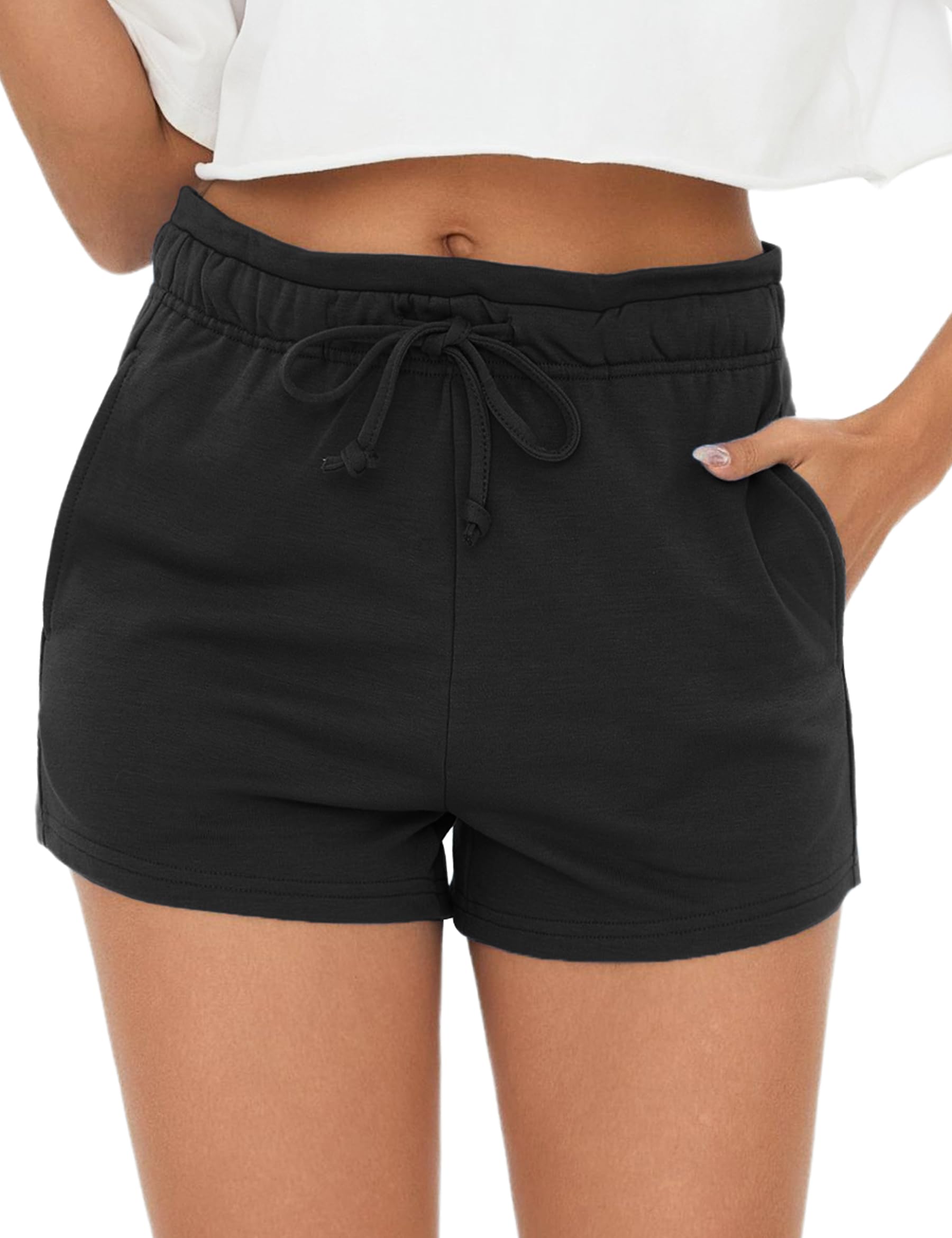 Leversic Sport Shorts Damen Sommer Lässige Kurze Hosen High Waist Jogginghose Traininghose mit Taschen Gym Fitness Yoga Running