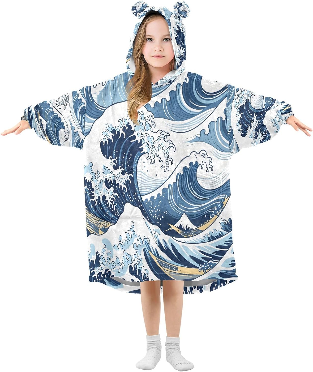 Kigai Wave Wearable Blanket Hoodie for Kids Oversized Hooded Blanket Warm & Cozy Sweatshirt with Pockets