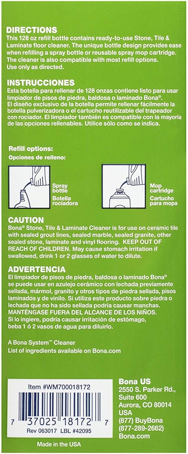 Bona Stone, Tile & Laminate Floor Cleaner Refill, 128 oz, 2 Pack