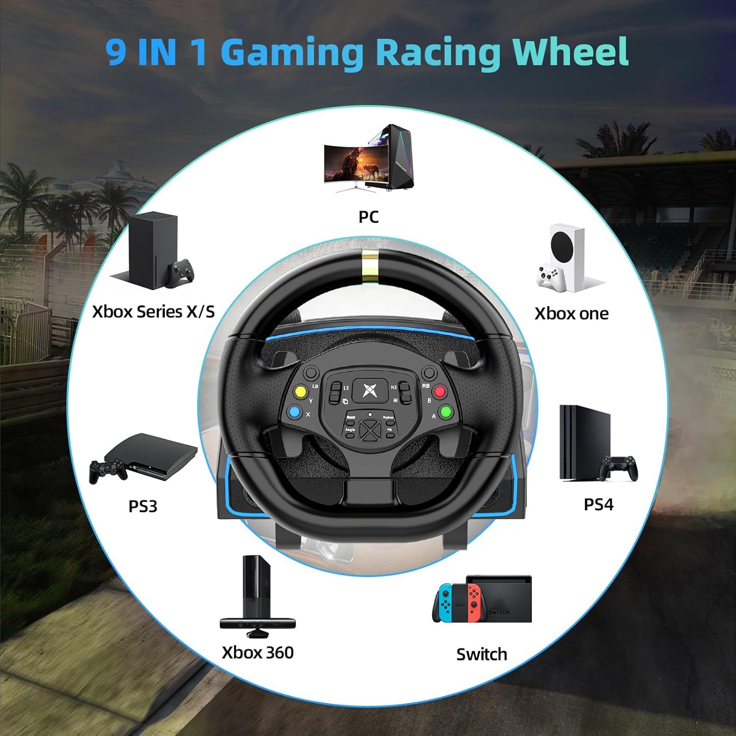 DOYO Volante da corsa con pedali e cambio, ruota da gioco 1080°, pedali effetto Hall, feedback delle vibrazioni, volante per PC, Xbox One, Xbox Series X|S, PS3 e Switch