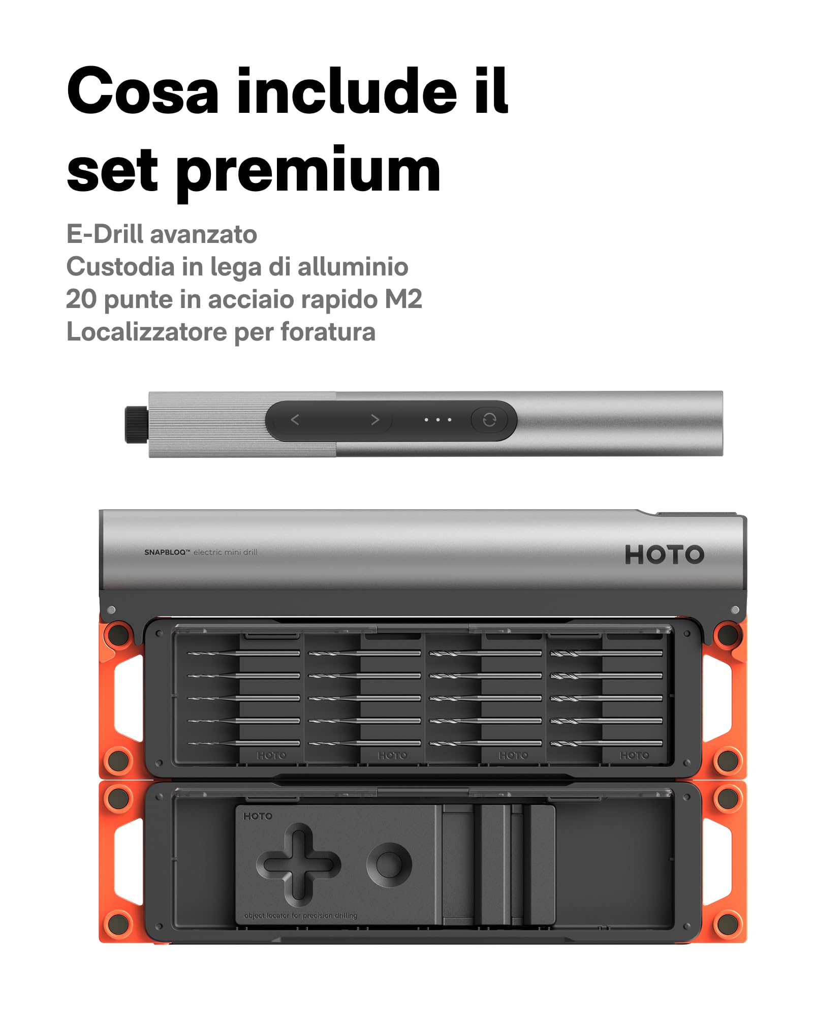 HOTO SNAPBLOQ D-A03 Mini Trapano a Batteria con 20 punte, Trapano a Mano Senza Fili a 3 velocità, Luci LED, Set di Trapani Elettrici per la Realizzazione di Gioielli, Resine, Legno, Plastica, DIY