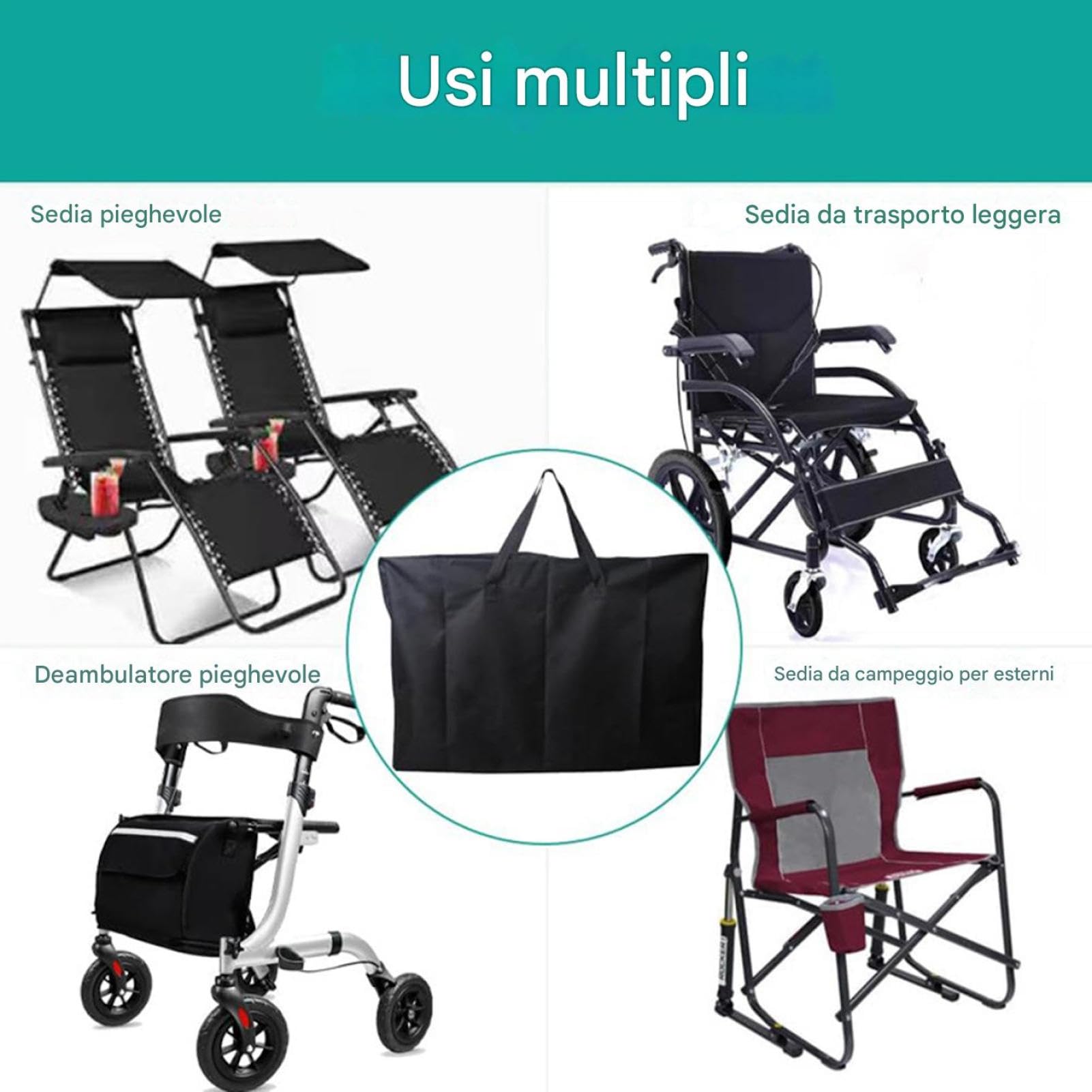 borsaportaoggetti per sedia - Custodia per sedia pieghevole resistente, borsada trasporto impermeabile 72x28x106 cm, borsareclinabile portatile, organizer durevole in tessuto Oxford con comoda mani