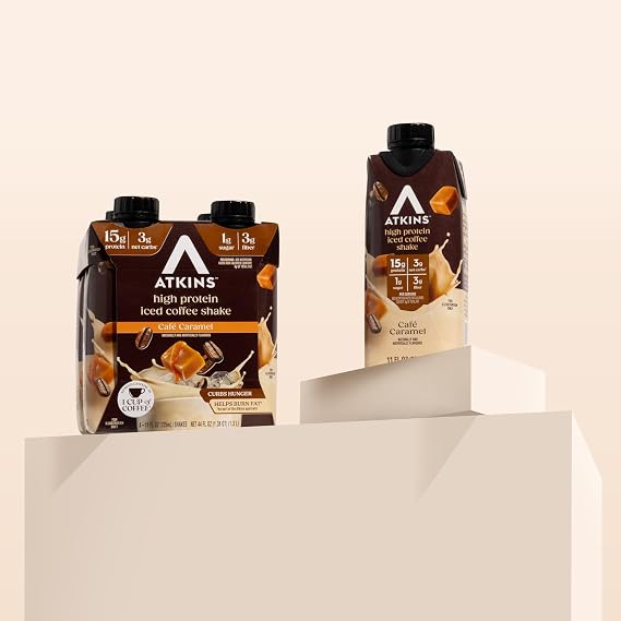 Atkins Cafe Caramel Iced Coffee Flavored High Protein Shake, 12 Count