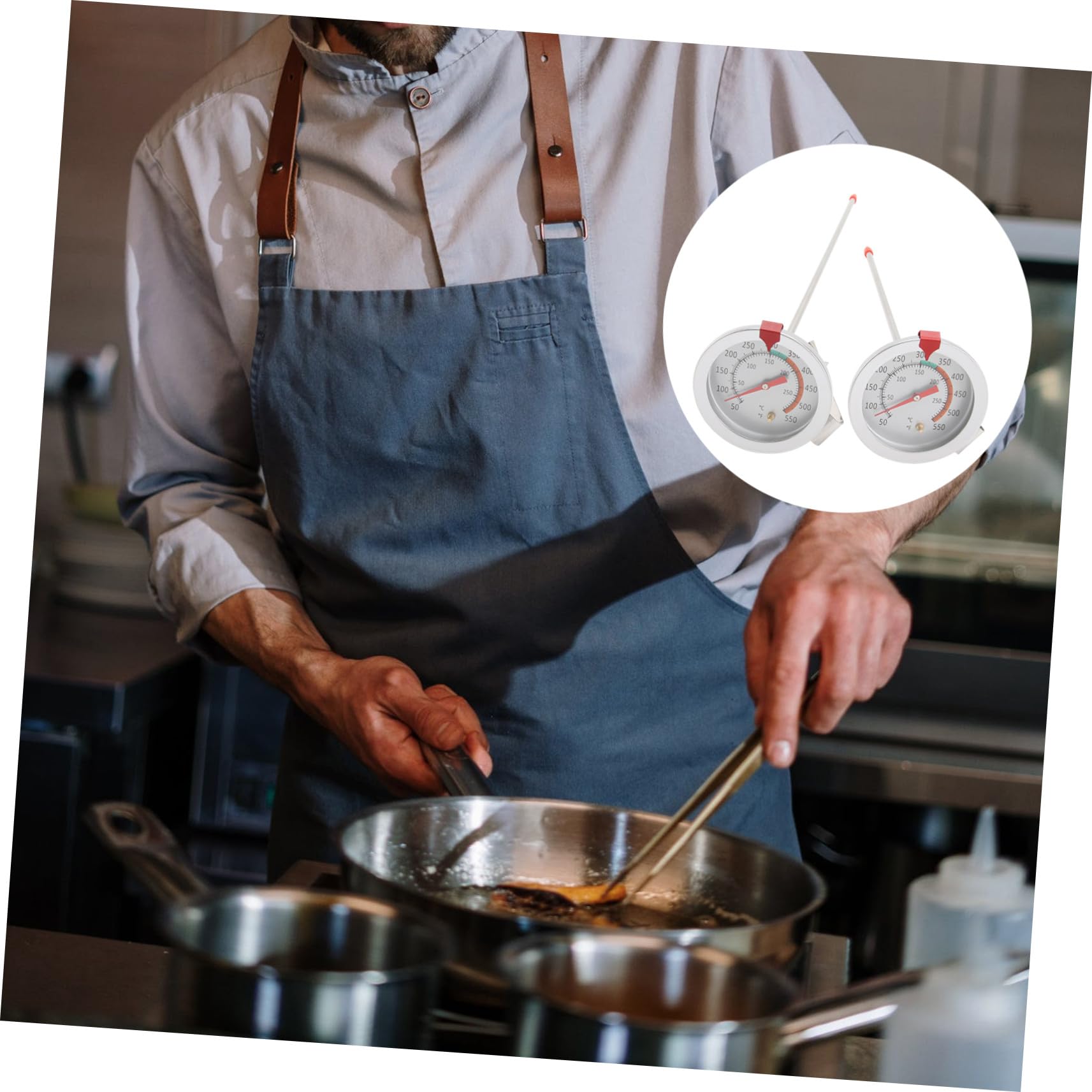 2 Piezas Termómetro para Freír de Acero Inoxidable Resistente al Calor con Clip Fijo Medidor de Temperatura para y Freidoras Precisa Fácil y Uso