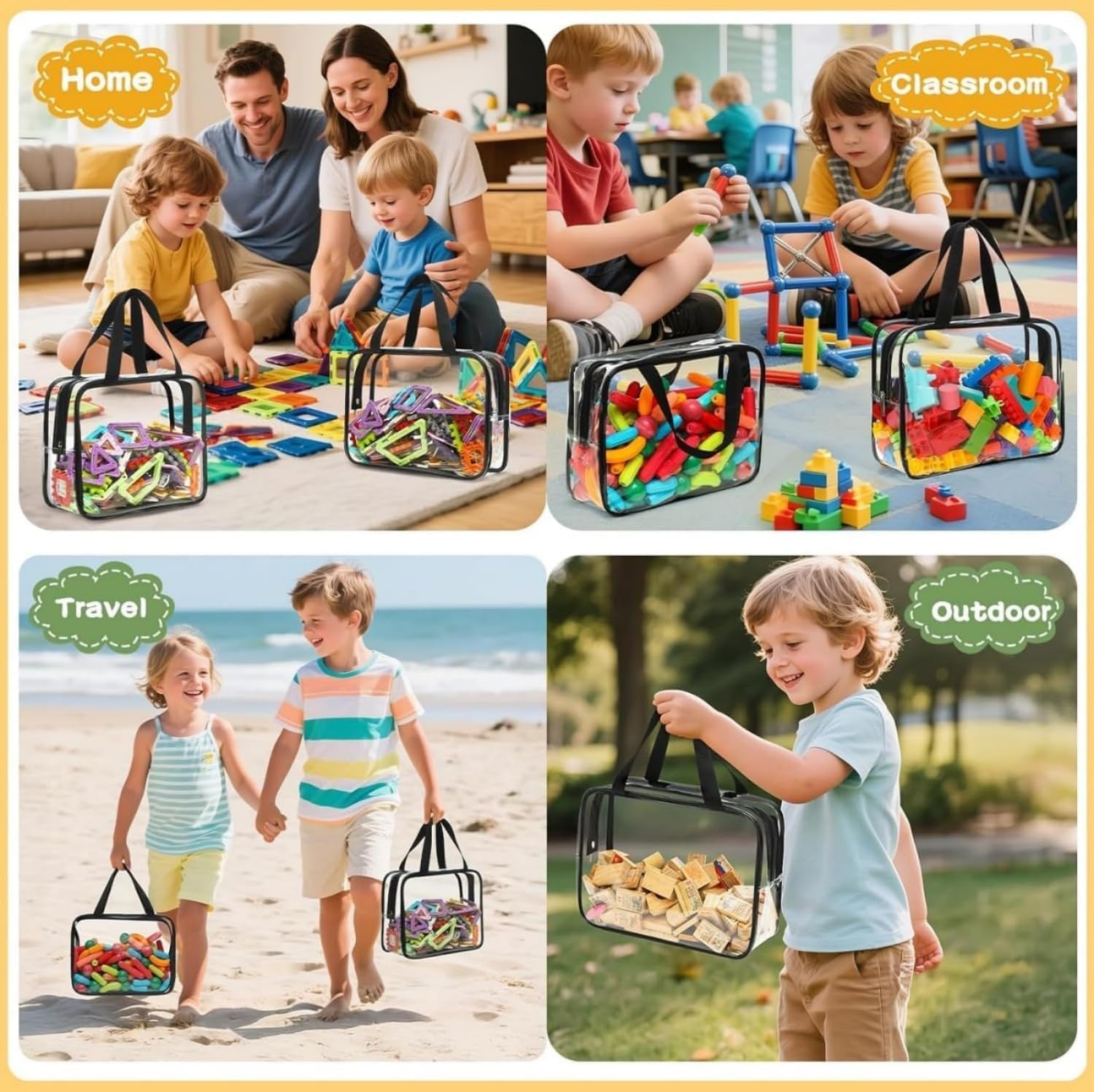 2 Pcs Used for Board Games, Large Toy Storage Bags, PVC Waterproof Organizer Toy Bags, Building Blocks, Puzzles, books Zipper Plastic Transparent PVC Toy Storage Bag,
