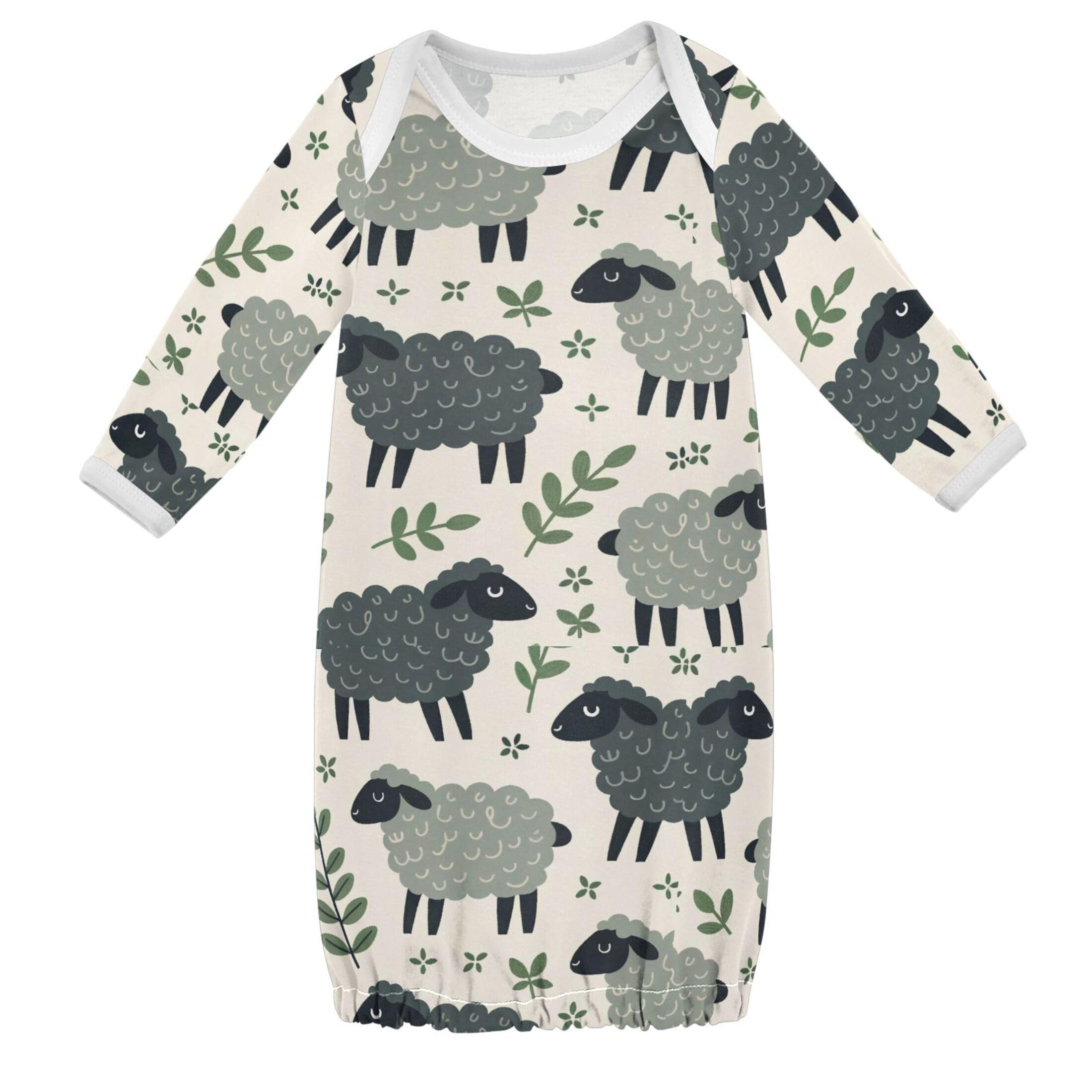 Vozoza Animal Sheep Leaves Beige Baby Boy Girl Sleepsuit Cotton Sleeper Gown Nightgowns Clothes 0-3 Months, 1-Pack