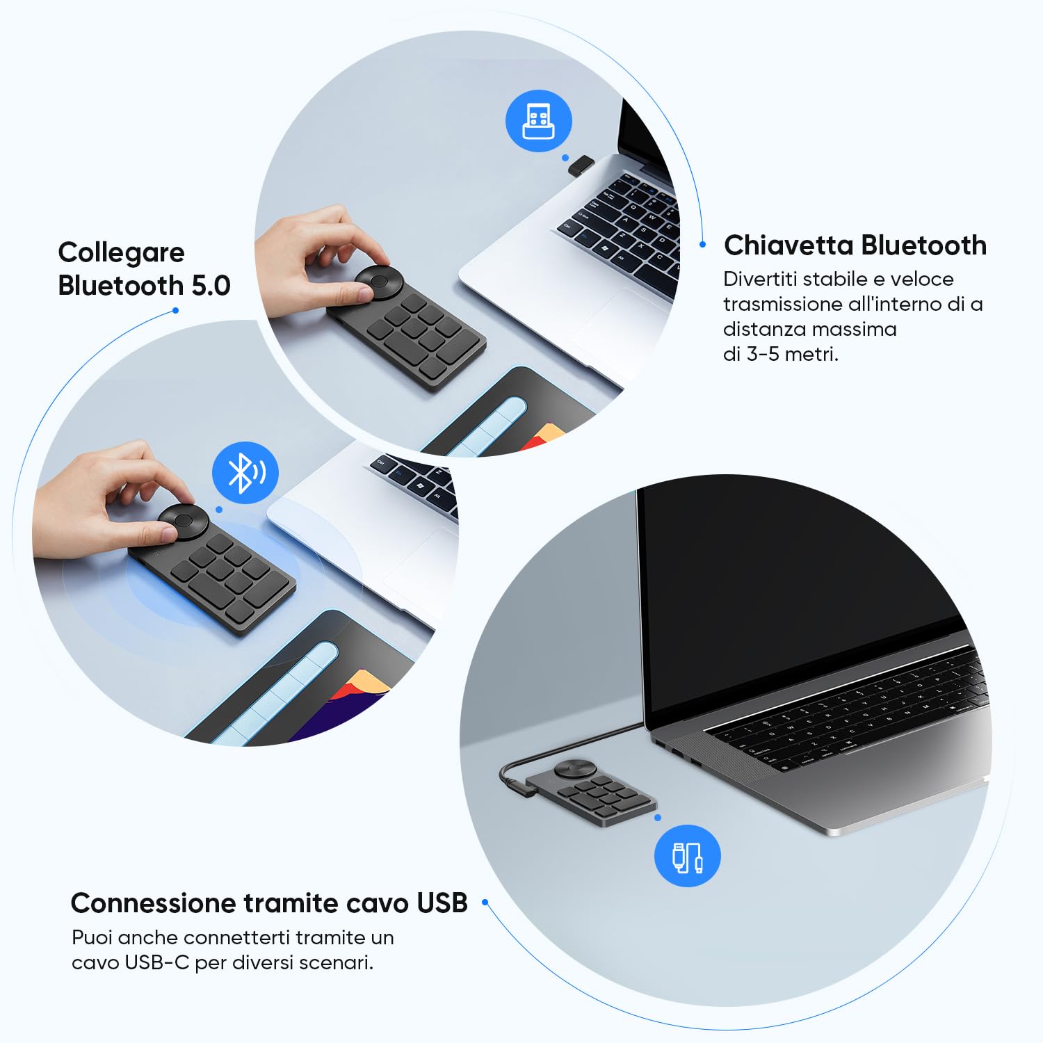 XPPen ACK05 Tastiera Remota Bluetooth 5.0 Telecomando Quick Keys fino a 40 scelte rapide personalizzate, Controller Wireless per Tavoletta Grafica
