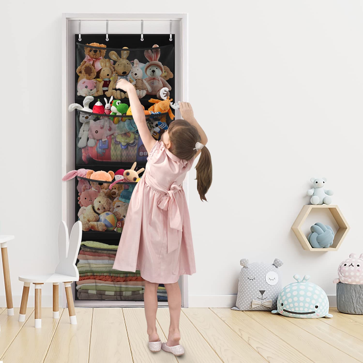 UAREHIBY Stuffed Animal Storage Bag - Large Capacity, Casual, Functional, Child-Friendly, Black