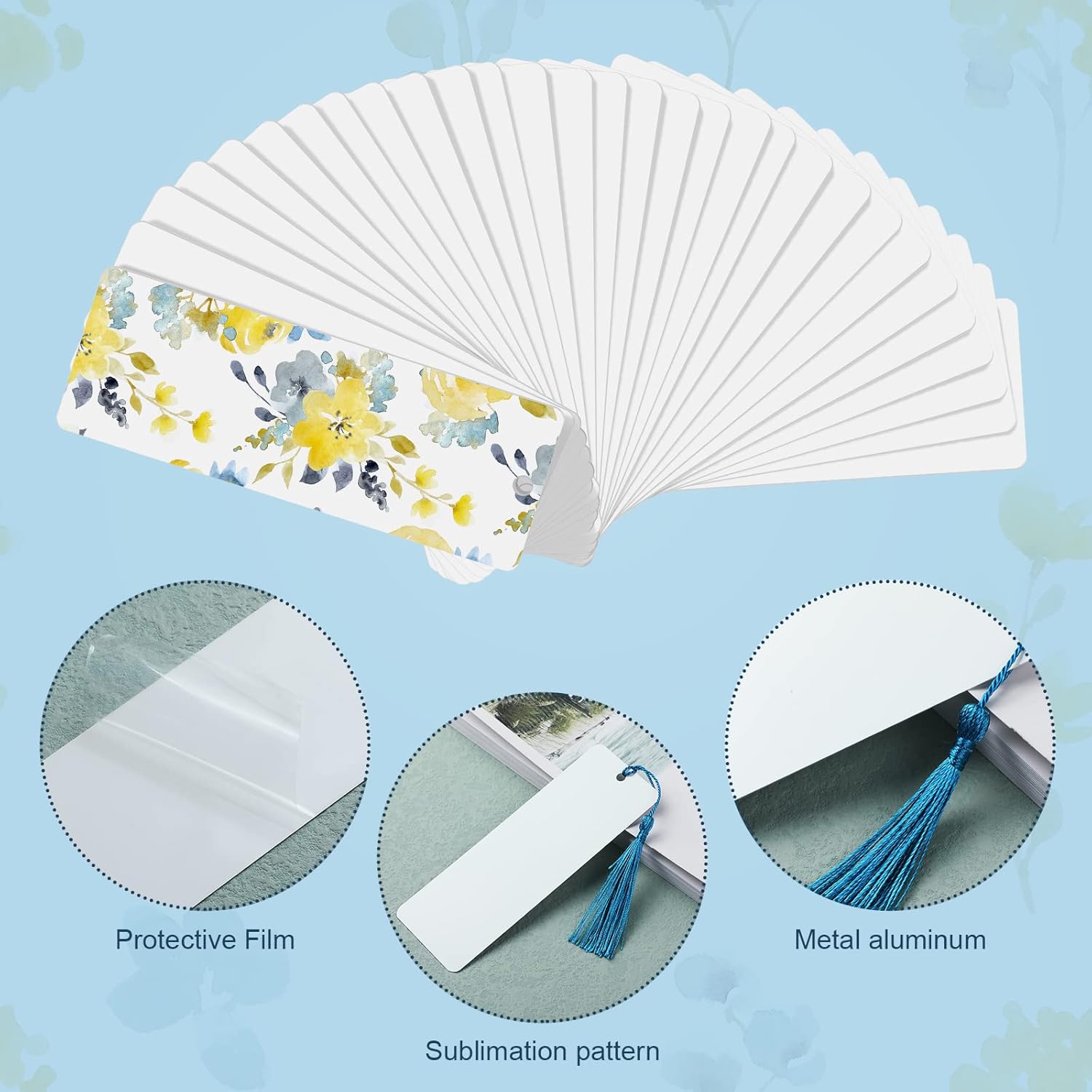120 Pcs Sublimation Blank Bookmark Heat Transfer Metal Aluminum DIY Bookmark with Hole and Colorful Tassels for Crafts, Birthday Wedding, Sublimation Blank Keychains, Single Sided Printing