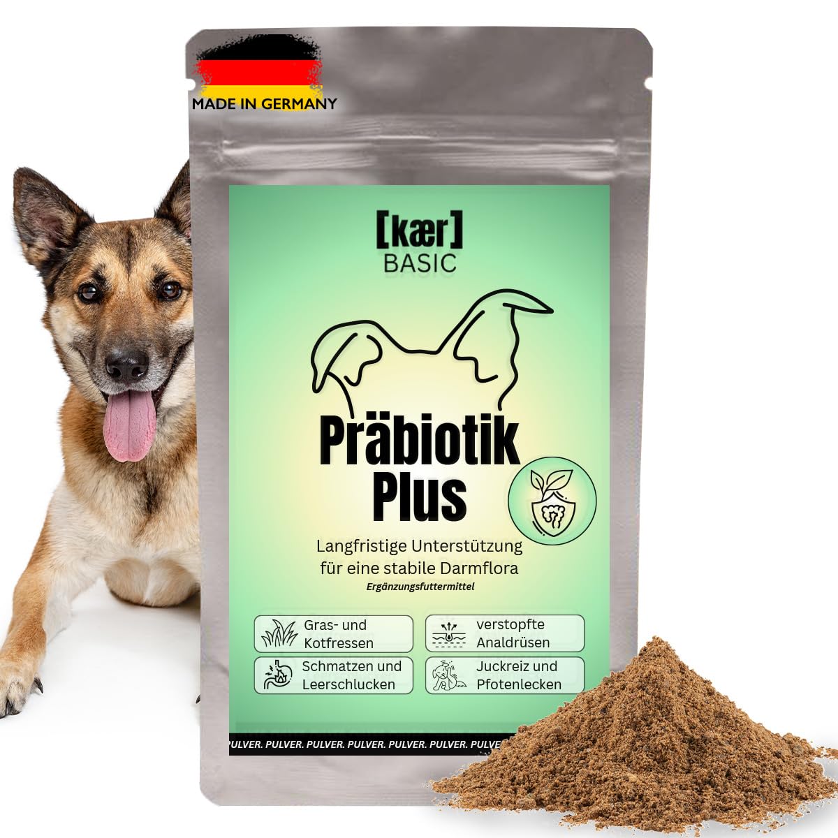 Prebiotico Plus per cani, per ghiandole anali ostruite, mangimi di escrementi, prurito, leccare le zampe e bruciore di stomaco, con fibre naturali per rafforzare la flora intestinale, 500 g