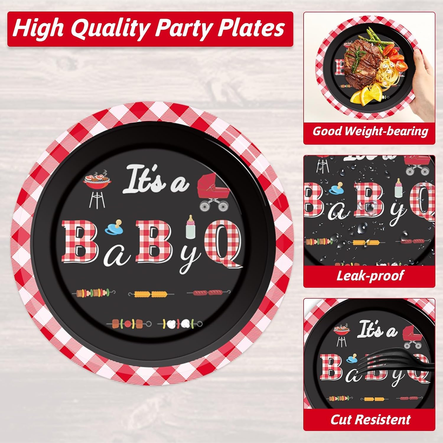 200pcs BBQ Baby Shower Plates Napkins Baby Q Paper Tableware Set It's A BabyQ Cake Dessert Disposable Dinnerware Rustic Barbecue Party Decoration for Baby Shower Birthday Decor Supplies Serves 50