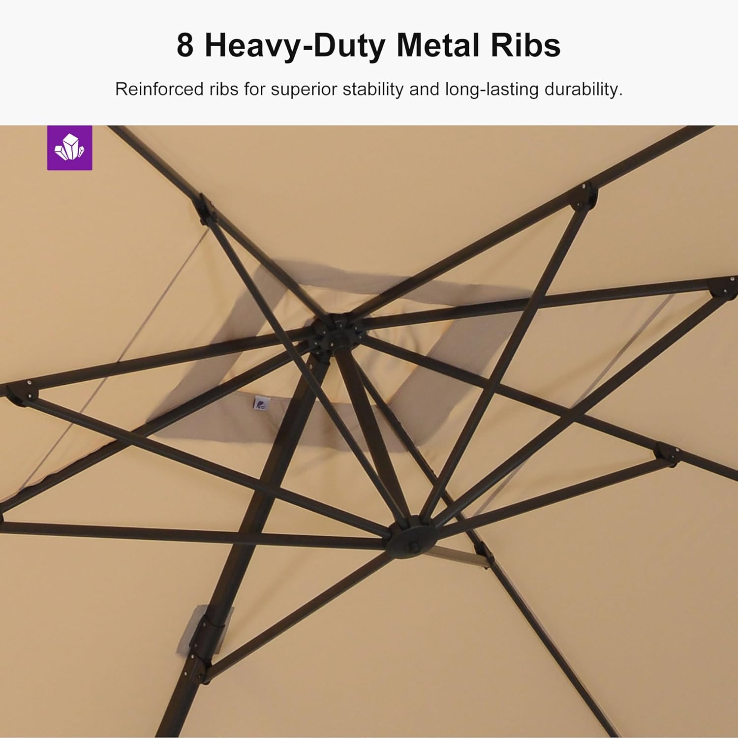 PURPLE LEAF 9' × 9' Patio Cantilever Umbrella Outdoor Square Adjustable Offset Umbrellas with 360-degree Rotation and 8 Heavy Duty Metal Ribs for Garden Deck Pool Beige