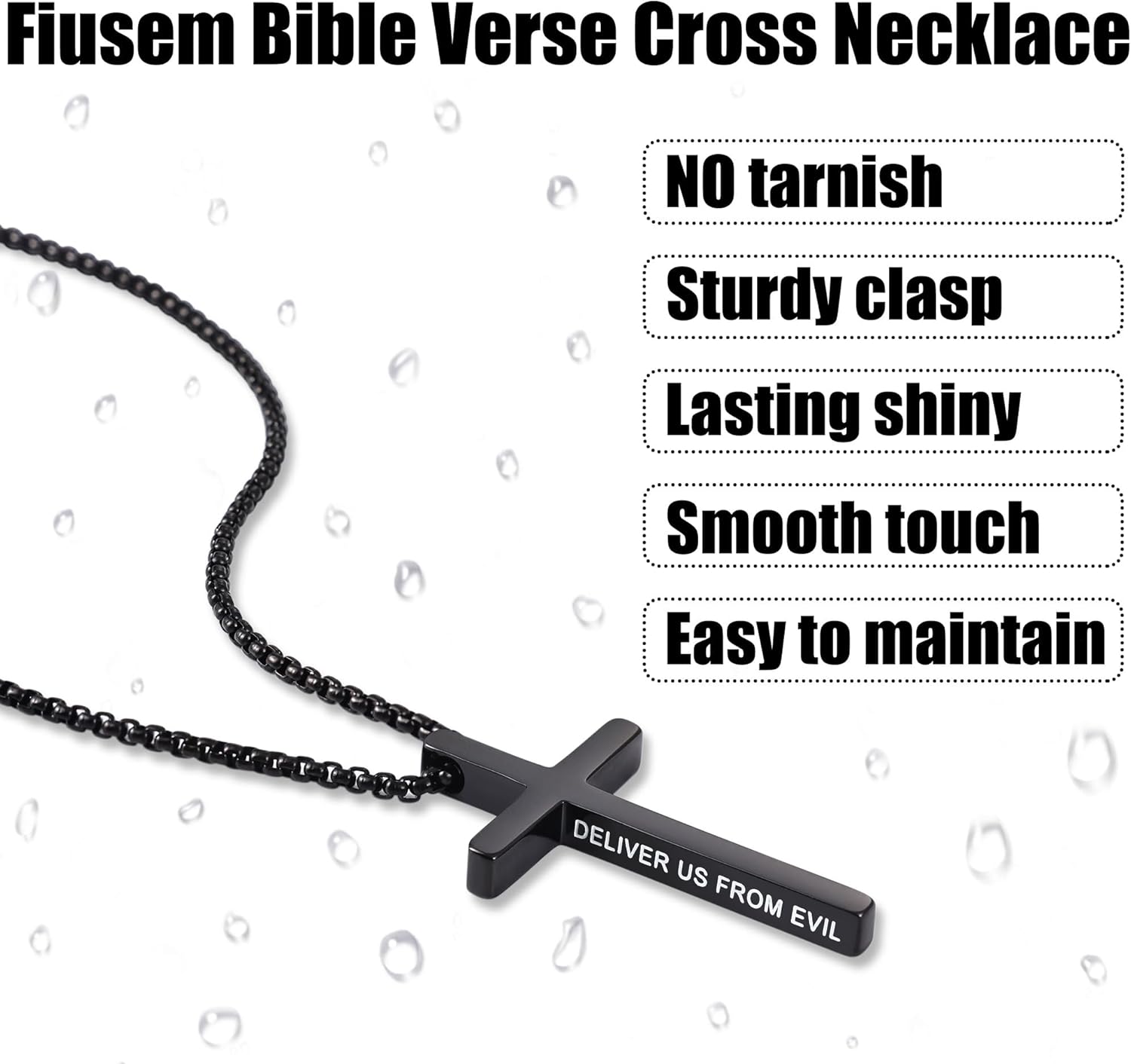 Fiusem Cross Necklace for Men, Inspirational Bible Verse Cross Chain for Men, 316 Stainless Steel Cross Necklace for Men - Image 5