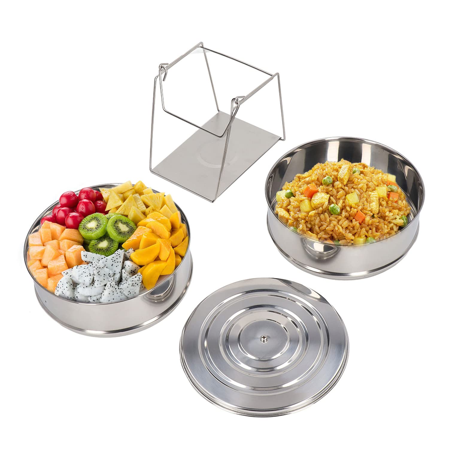 Tissting Set di 2 Pentole a Vapore Impilabili in Acciaio Inox con Manico - Accessorio per Instant Pot per Cottura Sana di Verdure, Pesce e Gnocchi