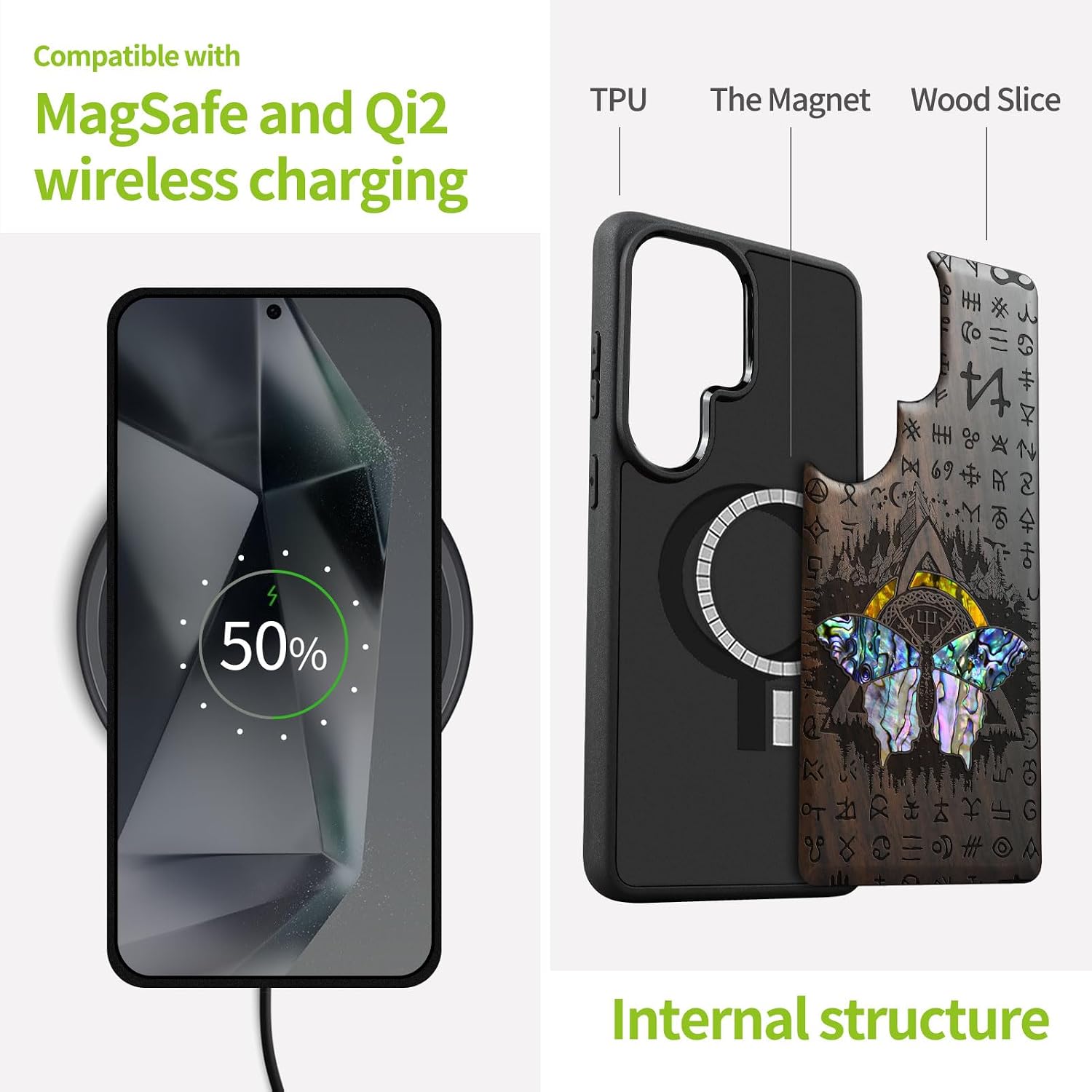 Carveit Magnetic Wooden Case for Samsung Galaxy S26 Ultra Case, Wood Artisan Engraved & Handmade Shell Inlaid, Compatible with MagSafe Wireless Chargers (Celtic Trinity Knot and Butterfly) Blackwood