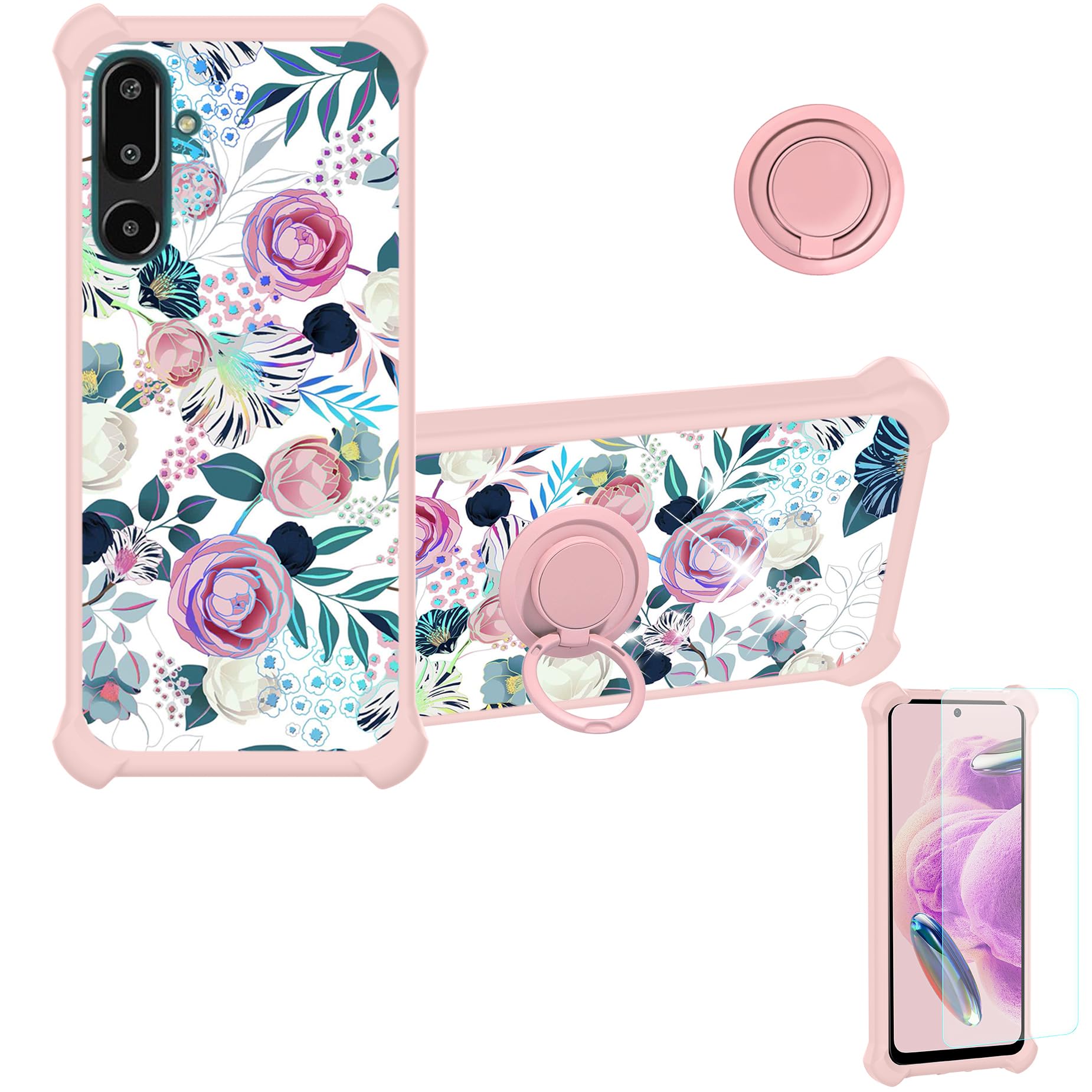 Kinetijy Case Compatible for Samsung Galaxy F16 5g Phone Case Cover [with 1* Tempered Glass Screen Protector][Hard PC + Soft Silicone][Ring Support] [