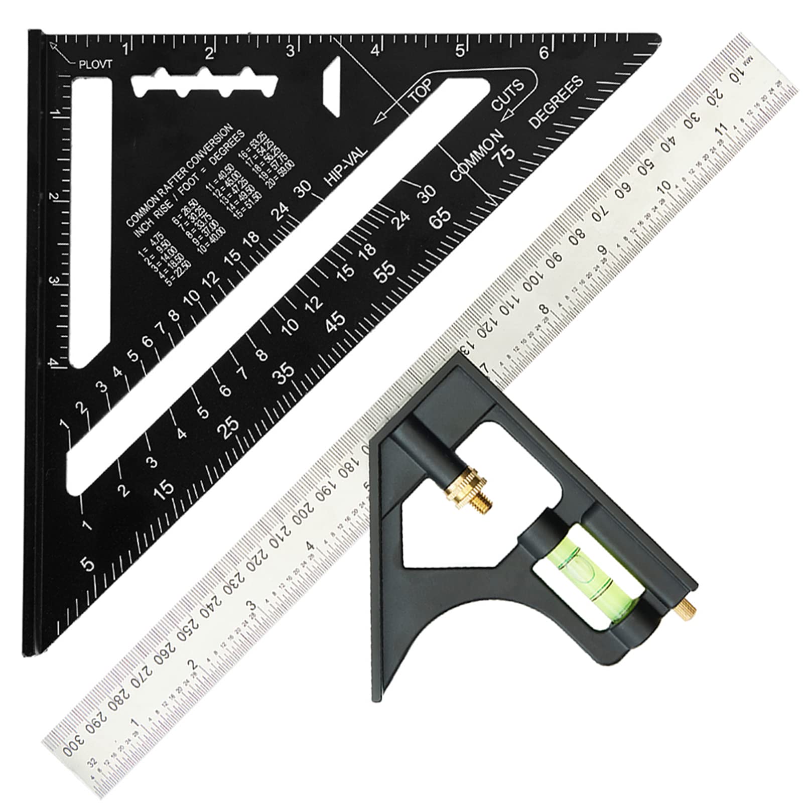 Beslands 7 inch Rafter Square and 12 inch Combination Square Tool Set, Ruler Combo,Framing Square,Layout Tool Aluminum Alloy Metal Adjustable Square and Carpenter Square for Woodworking and Carpentry