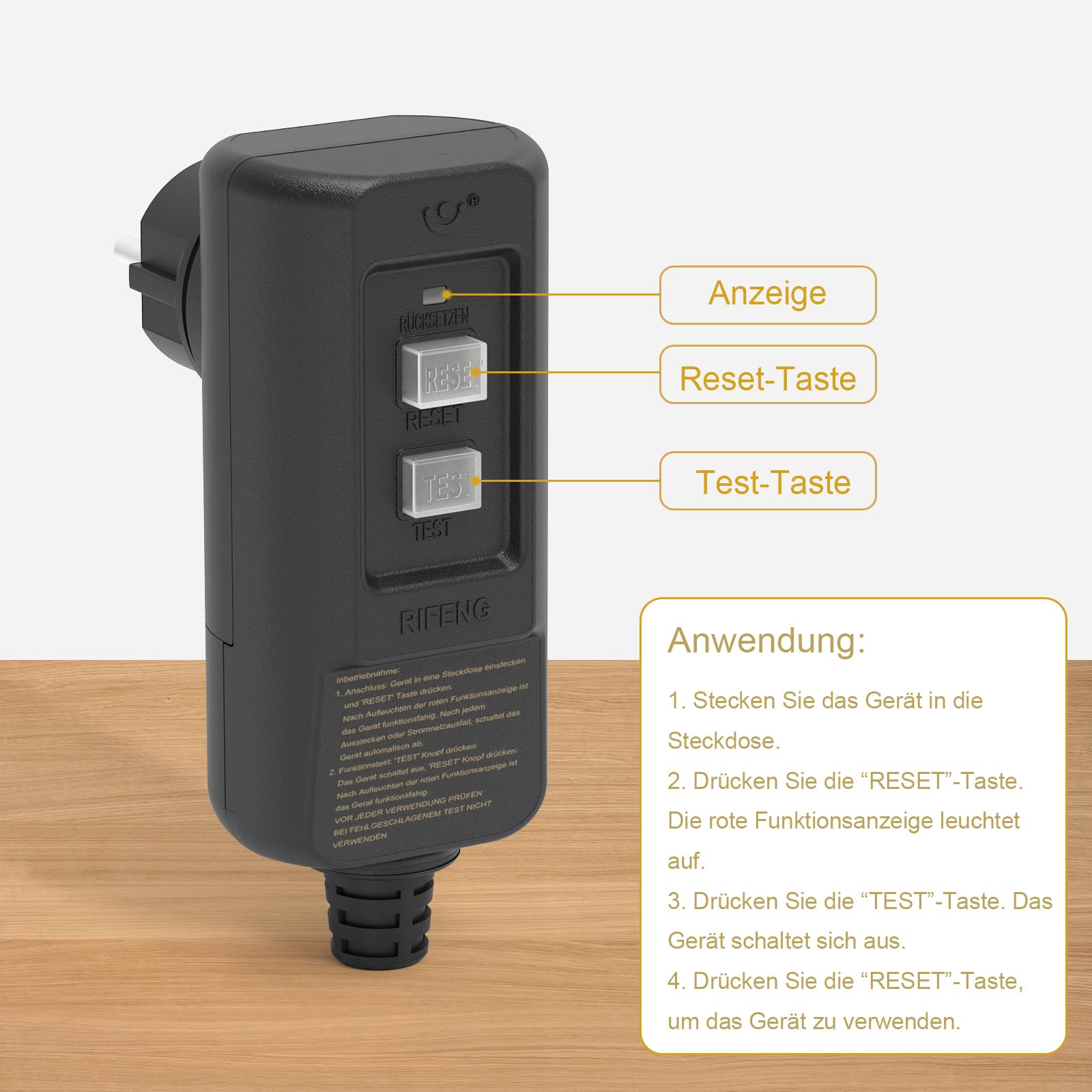 PRCD Fiche de protection personnelle 30 mA, 230 V/16 A, interrupteur FI type A avec IP54, avec temps de déclenchement de 0,1 s pour tondeuse à gazon et atelier