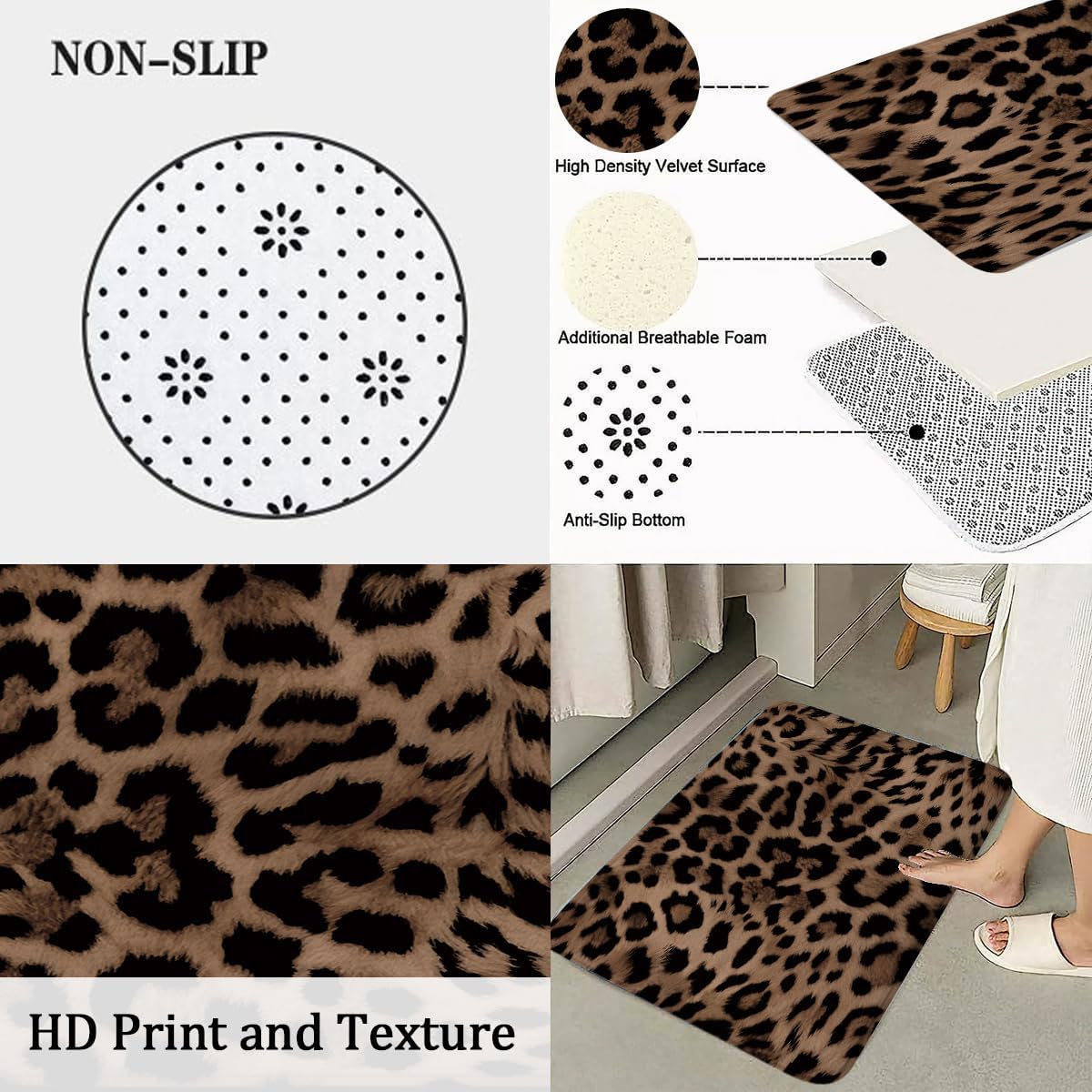Sexy Leopard Print Shower Curtain Sets，Wild Animal Cheetah Print Brown Fur Bathroom Decor with Non-Slip Rug Toilet Lid Cover and Bath Mat，Waterproof Bathroom Accessory Set 12 Hook 72x72 Inc