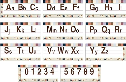 Miniatura 8 de Janlaugh 11 tablones de anuncios del alfabeto, alfabeto ABC número 0-9, tiras de pared para aula, decoración de pared con 50 puntos adhesivos