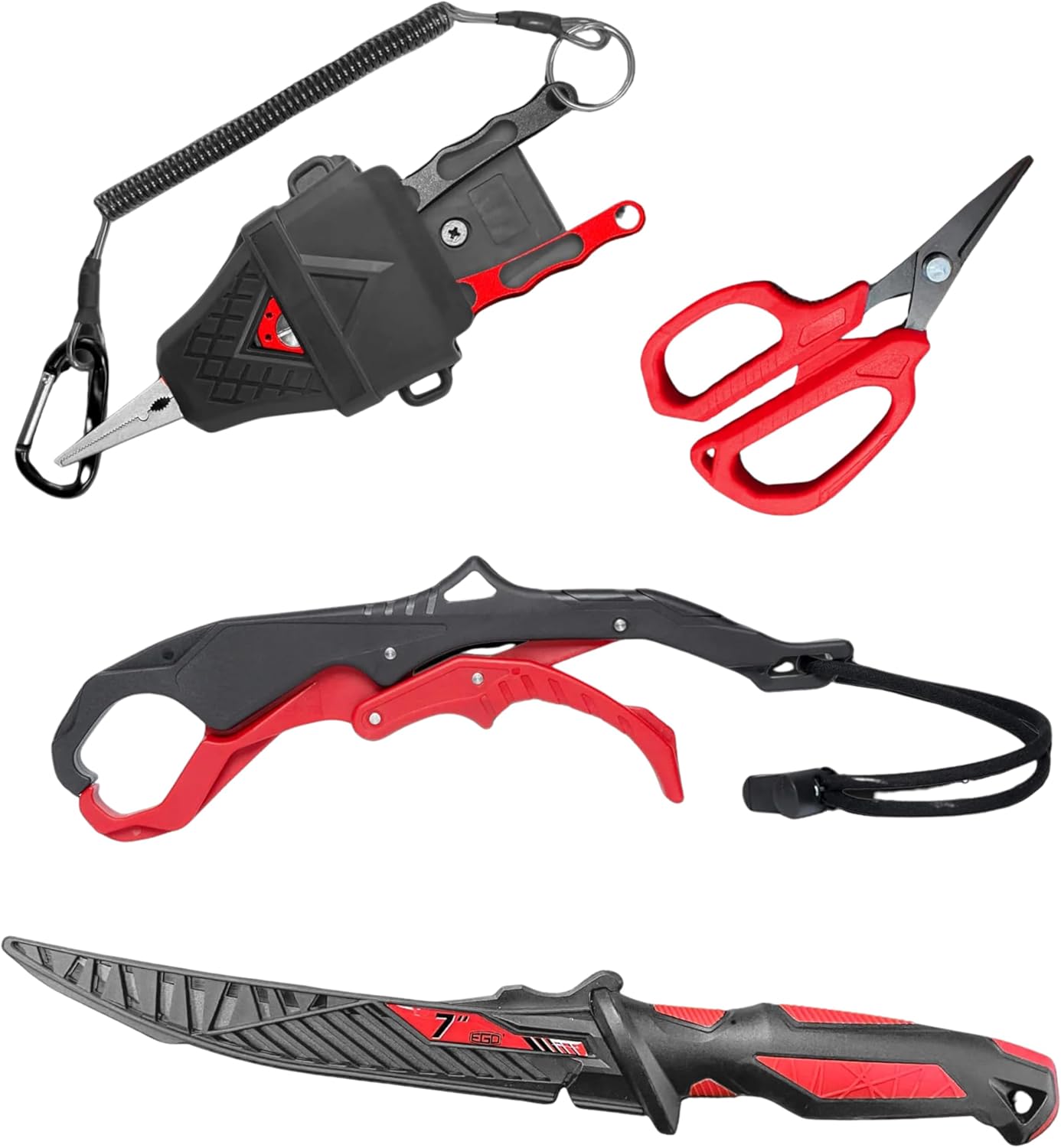 EGO Blackwater Fishing Tool Kit, Compact Pro Angler Set with 8” Aluminum Pliers, Vice Grip Tool, 7” Fillet Knife, Utility Scissors & PVC Sheath, Essential Fishing Gear for Bass, Walleye & Trout