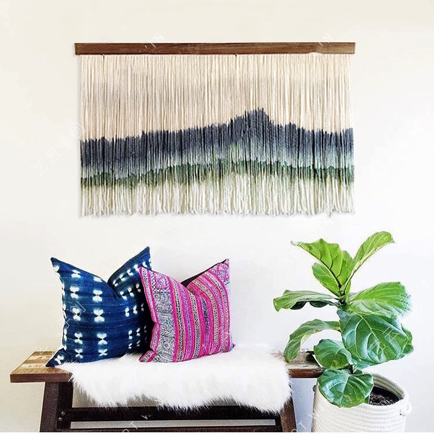 ZNKZJ Makramee Wandbehang Wandteppich Boho Dekor,Handgemachte Dip gefärbte Makramee Wandteppich Kunst Kunsthandwerk,Baumwollseil Textil Wandbehänge Wandteppiche Wohnkultur,A-120x90cm