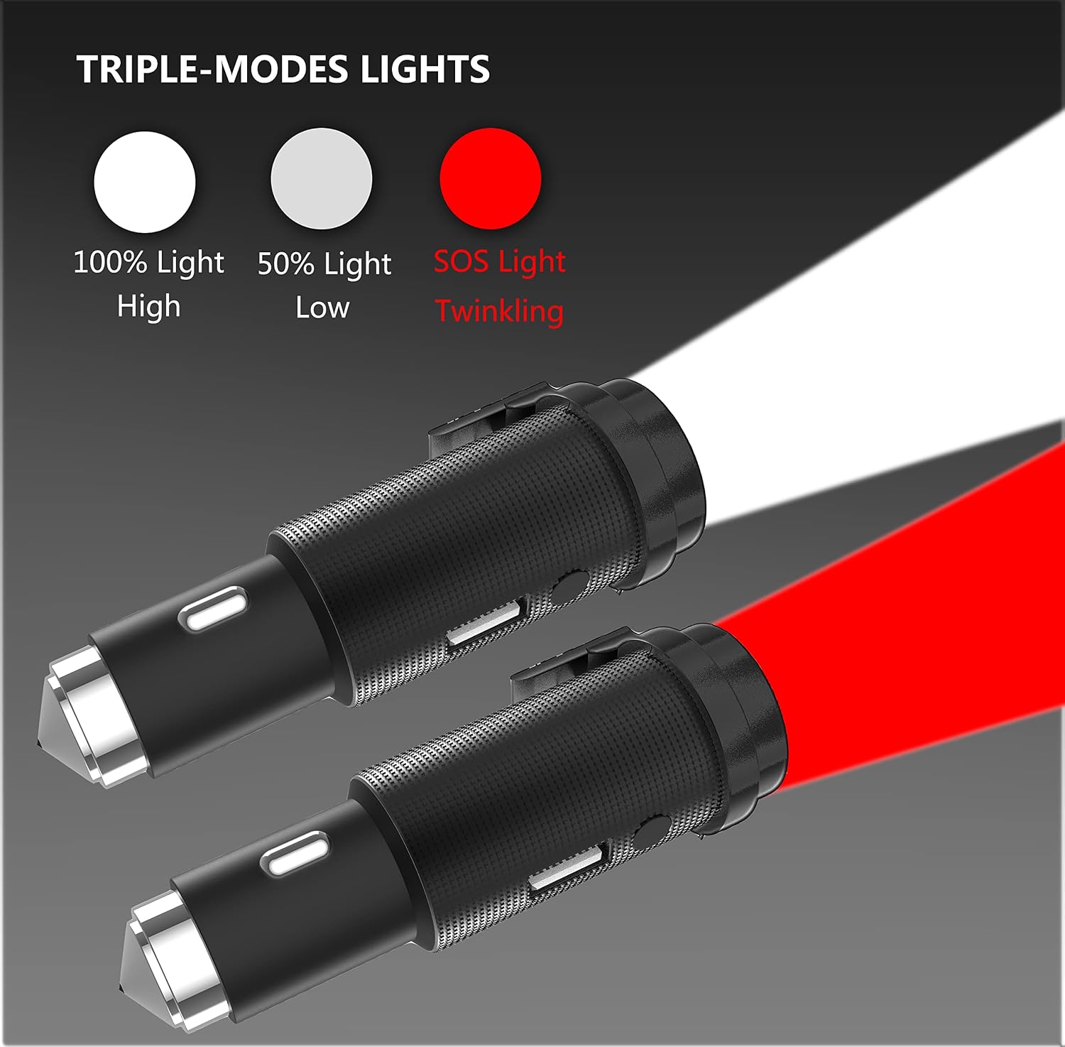 6 in 1 Car Emergency Tool, with Window Breaker Seatbelt Cutter 3 Modes Cigarette Lighter Flashlight, Rescue Life Saving USB Car Phone Charger 18W,Mini Black